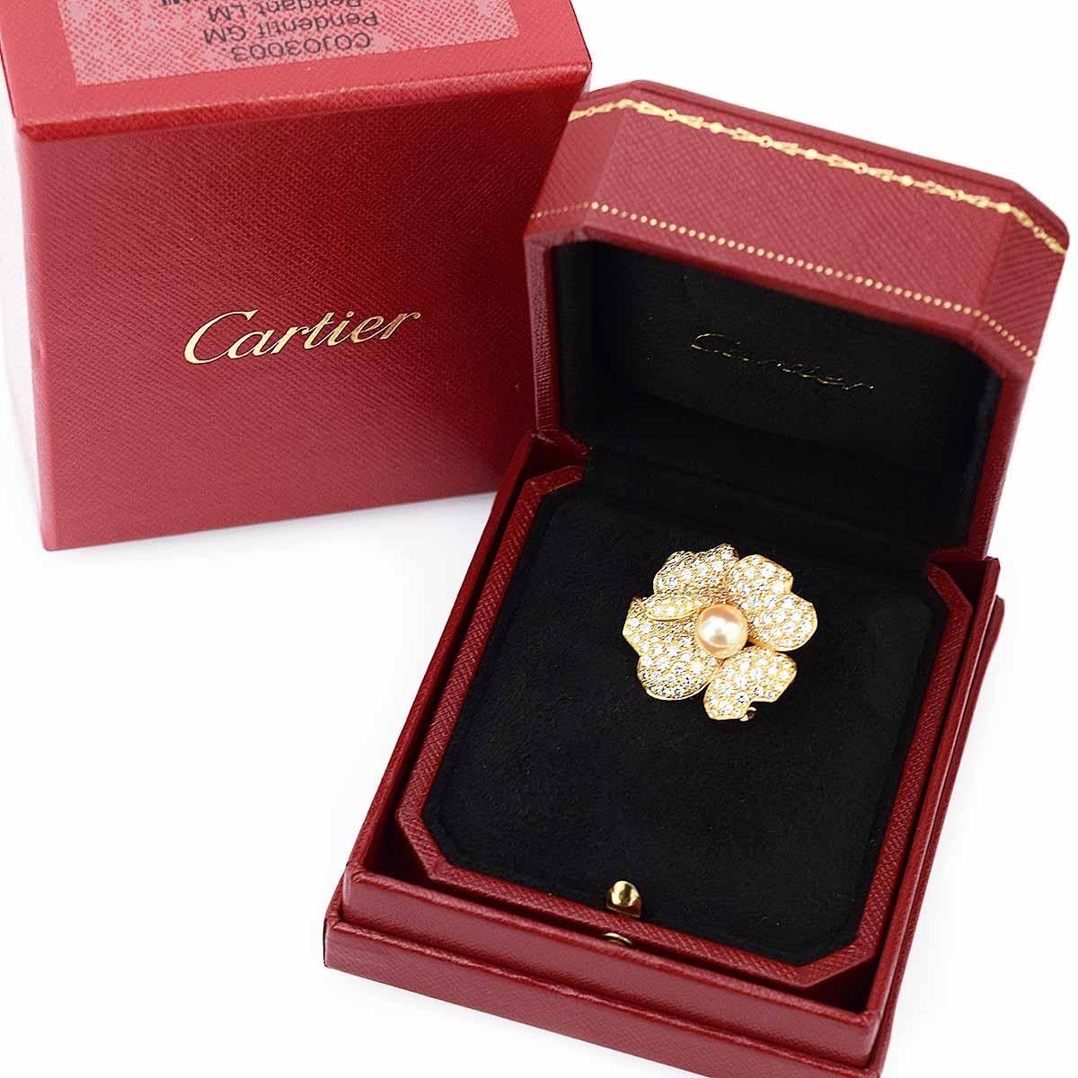 Cartier 1P Pearl Diamond 18 Karat Yellow Gold Paiva Clip Brooch  For Sale 1