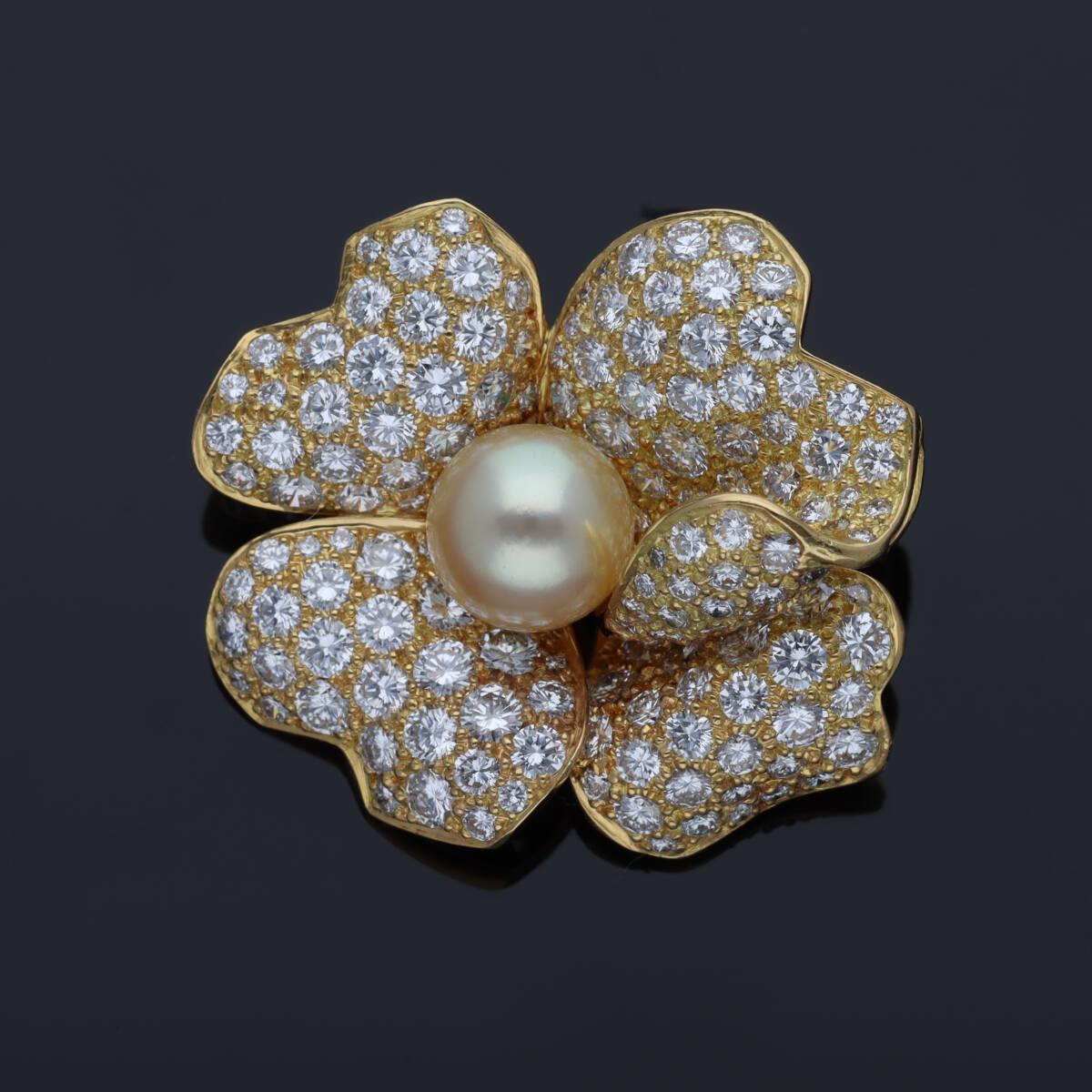 Cartier 1P Perle Diamant Or jaune 18 carats Clip Clips en vente 3