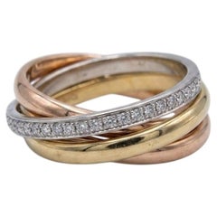 Cartier 3-farbiger „Trinity“-Rollring aus 18-karätigem Gold mit 2-Karat-Diamanten