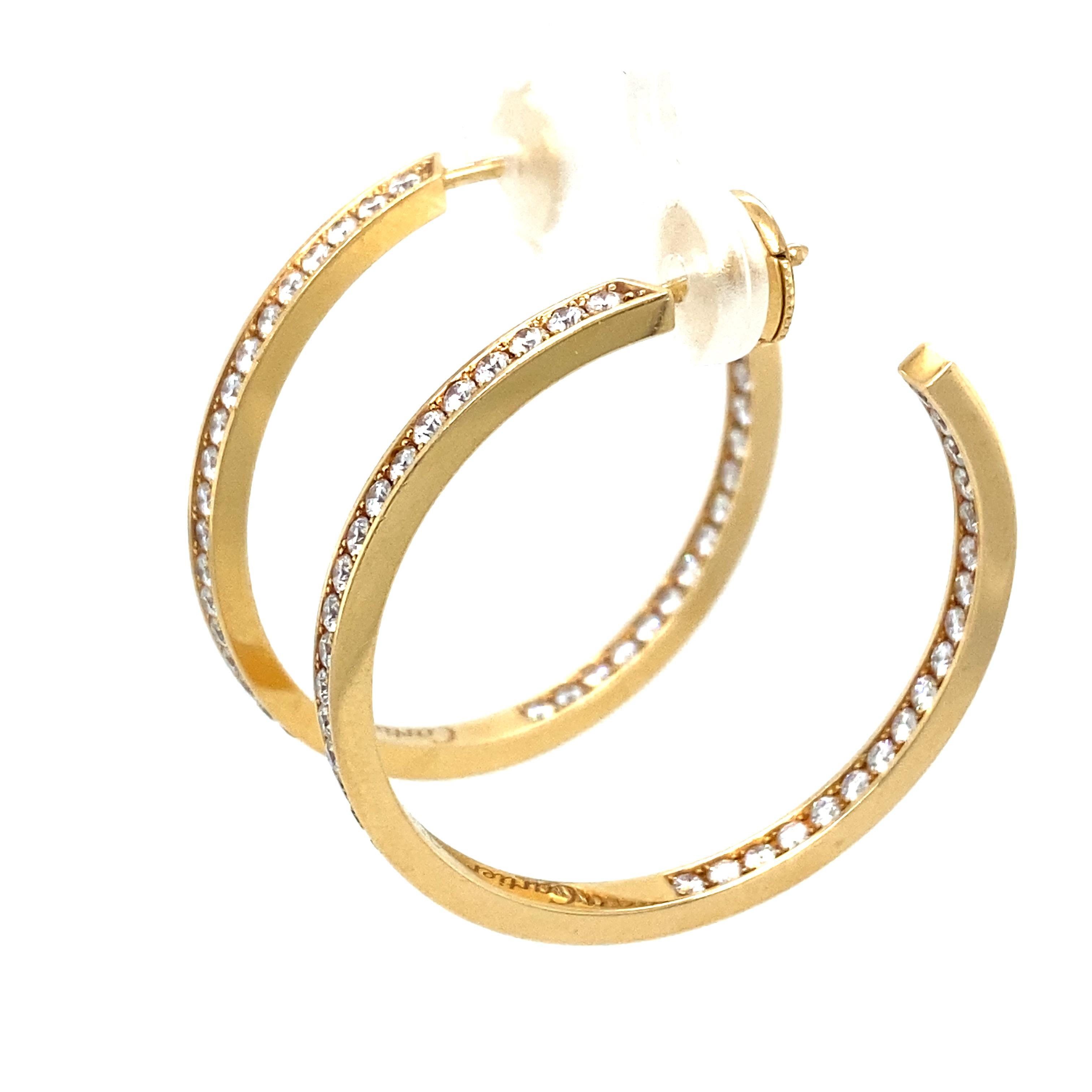 Women's or Men's Cartier 2 Carat Total Weight Inside Out Diamond Hoop Earrings in 18 Karat Gold For Sale