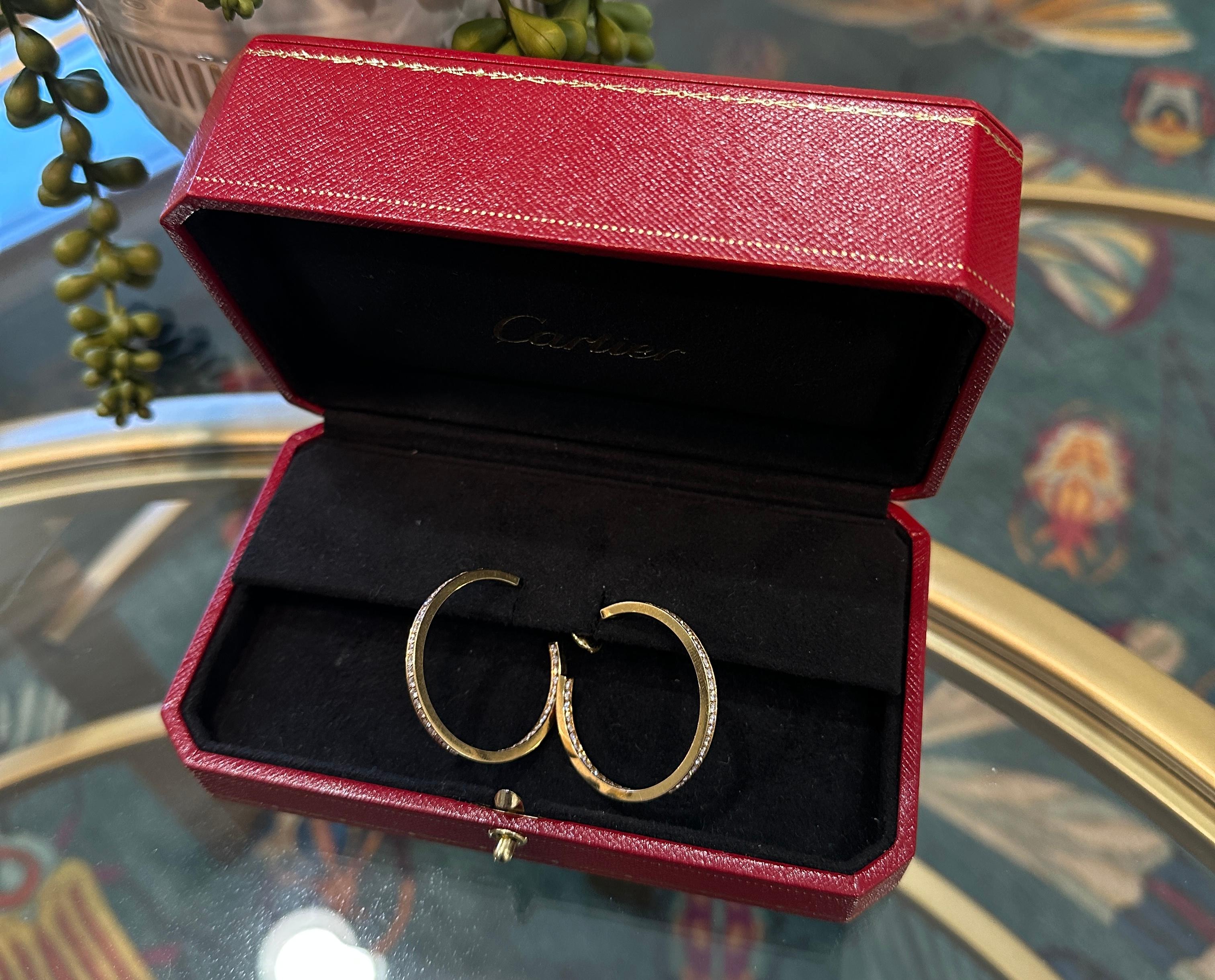Cartier 2 Carat Total Weight Inside Out Diamond Hoop Earrings in 18 Karat Gold For Sale 1