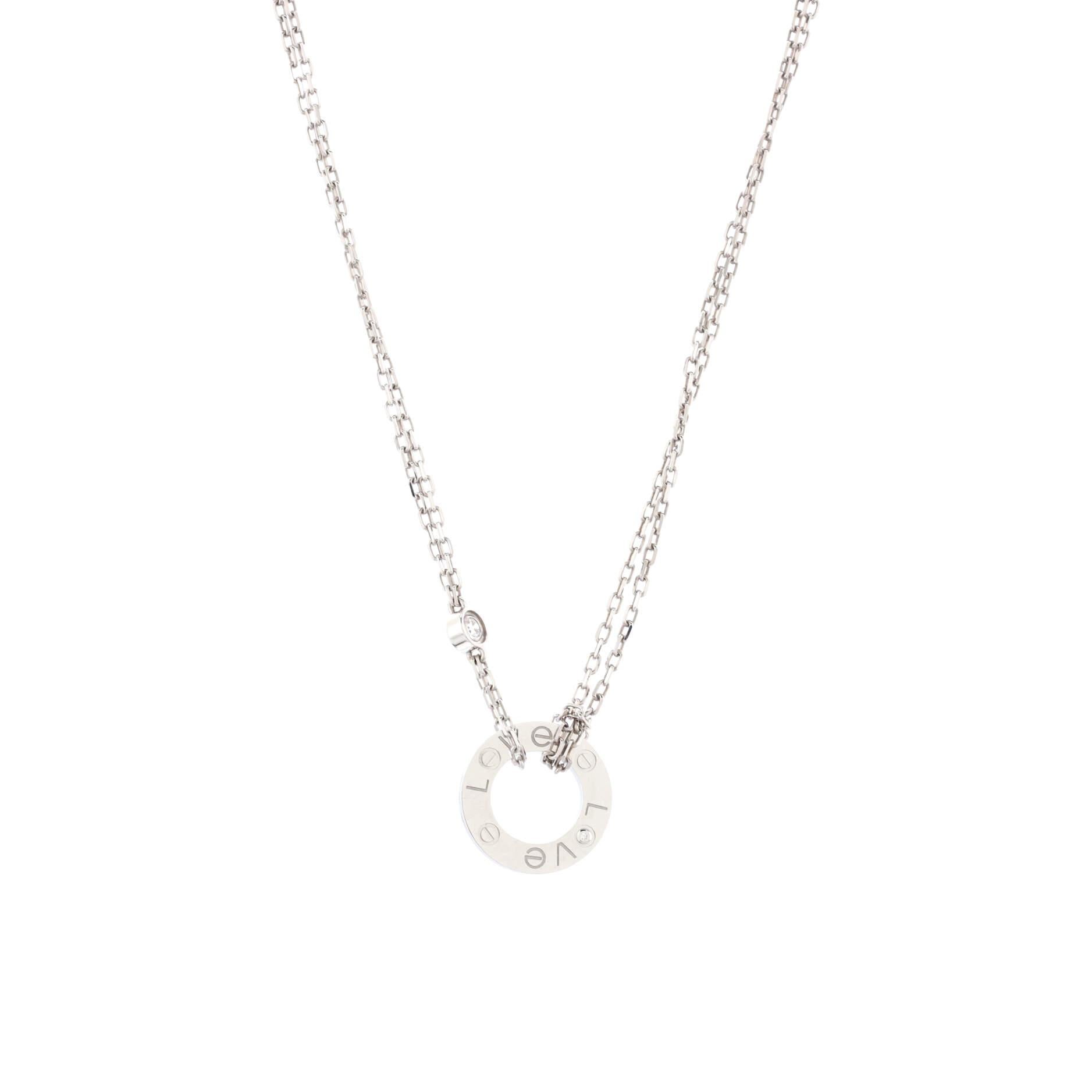 Women's Cartier 2 Diamonds Love Pendant Necklace 18k White Gold