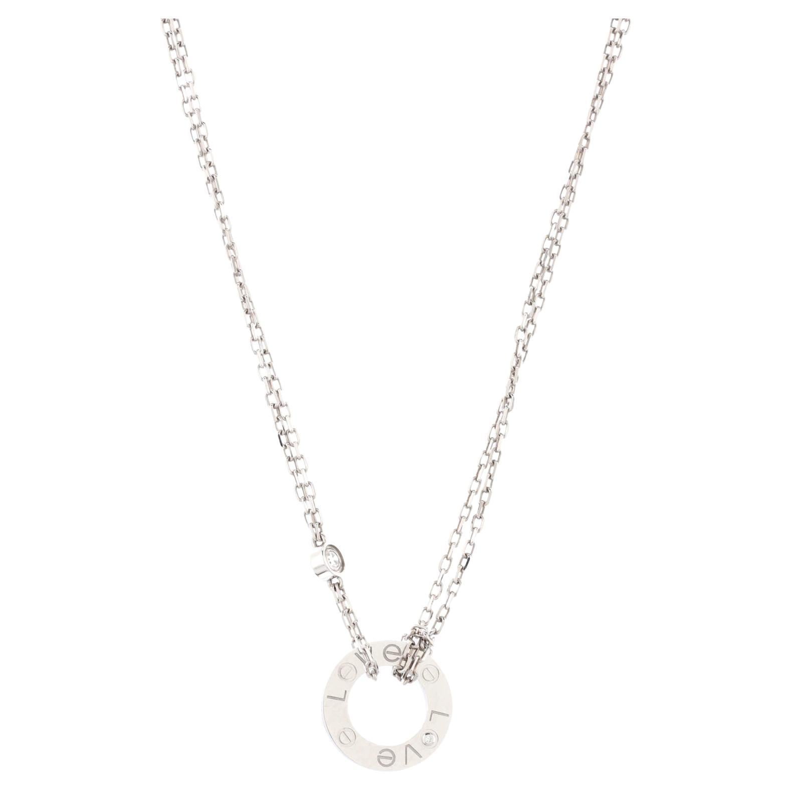 Cartier 2 Diamonds Love Pendant Necklace 18k White Gold