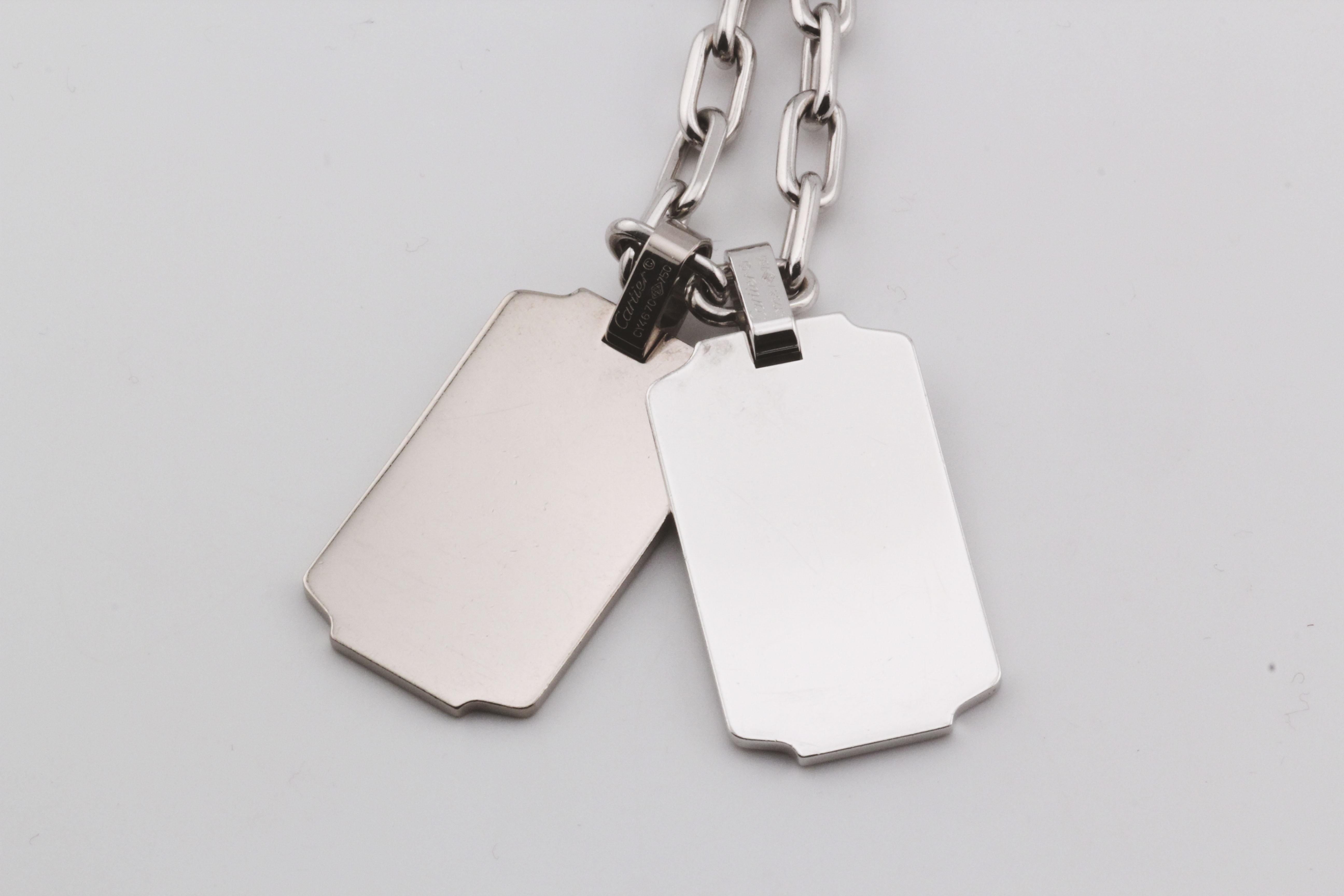 Women's or Men's Cartier 2 Dogtag Spartacus 18k White Gold Bracelet Necklace Combo