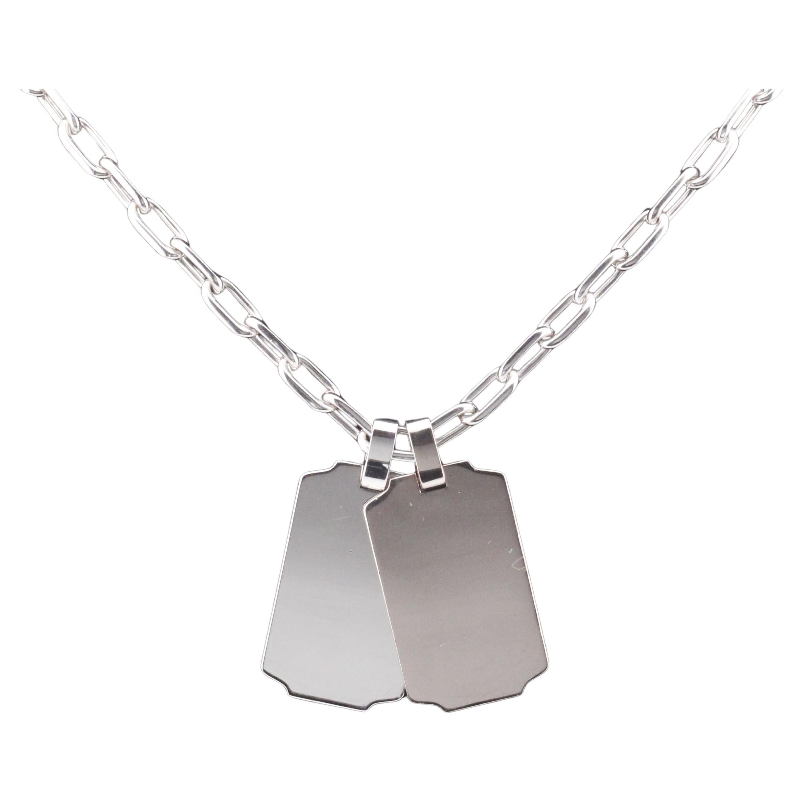 Cartier 2 Dogtag Spartacus 18k White Gold Bracelet Necklace Combo