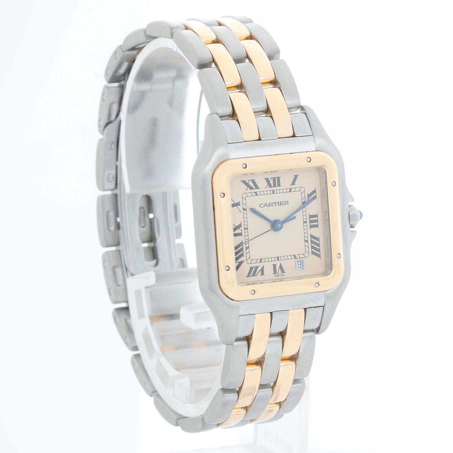 Cartier 2-Row Panther 2-Tone Steel & Gold Watch W25028B8 In Excellent Condition In Dallas, TX