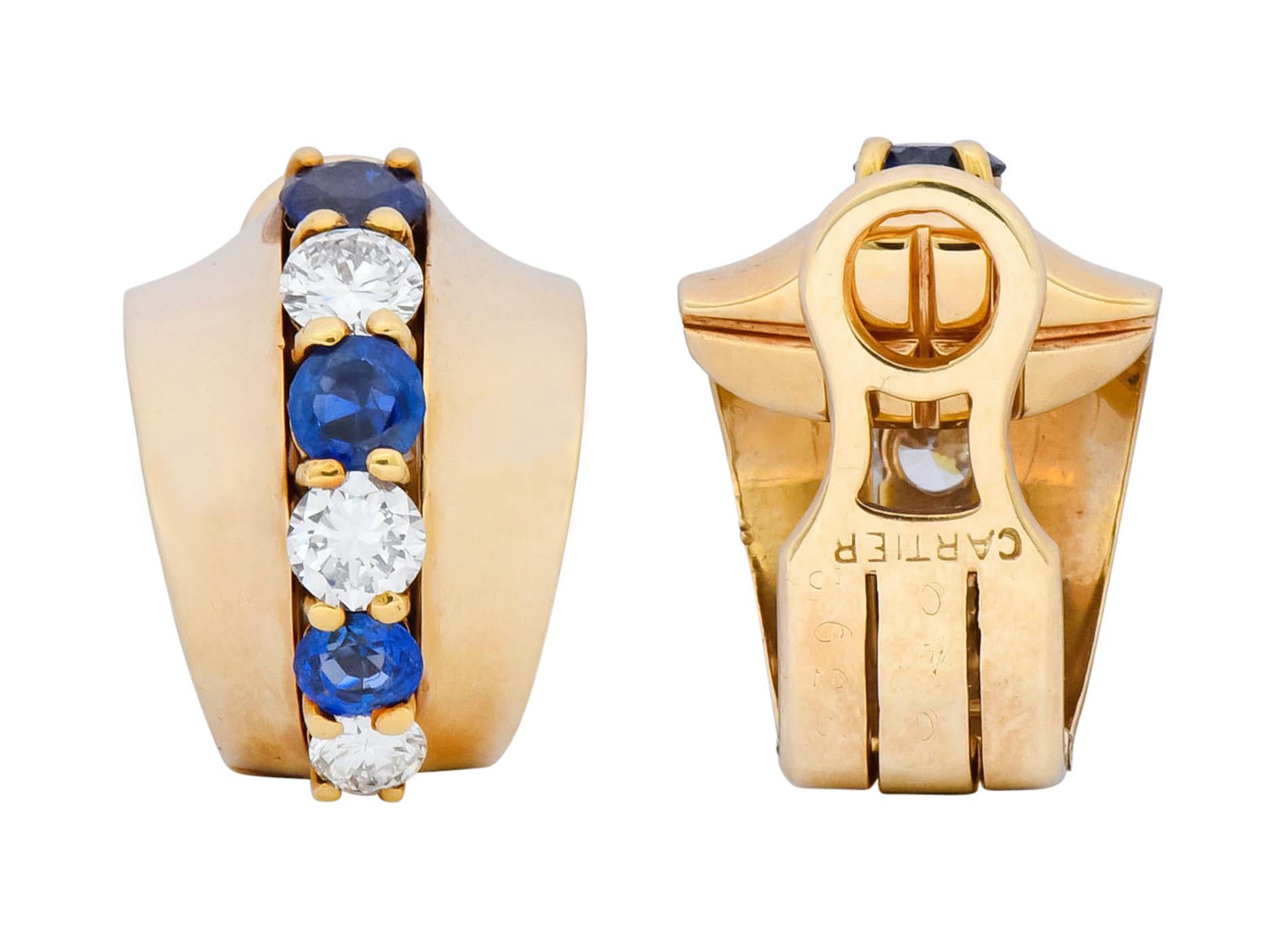 Women's or Men's Cartier 2.00 Carat Diamond Sapphire 14 Karat Gold Huggie Ear-Clip Earrings