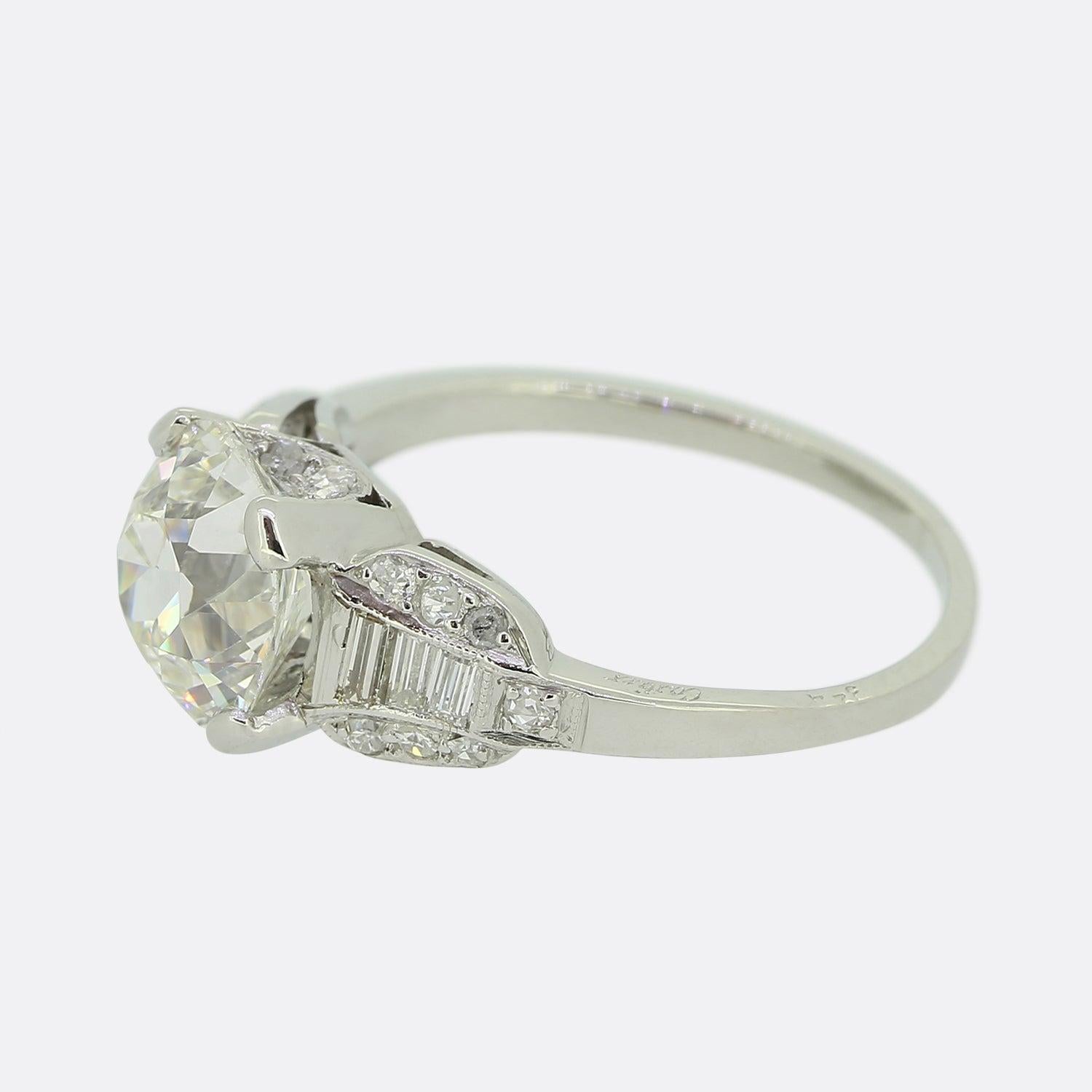 Art déco Cartier, bague de fiançailles avec diamant taille coussin ancienne de 2,00 carats en vente