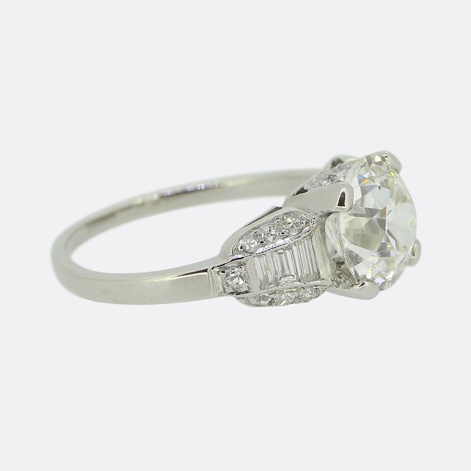Old Mine Cut Cartier 2.00 Carat Old Cushion Cut Diamond Engagement Ring For Sale