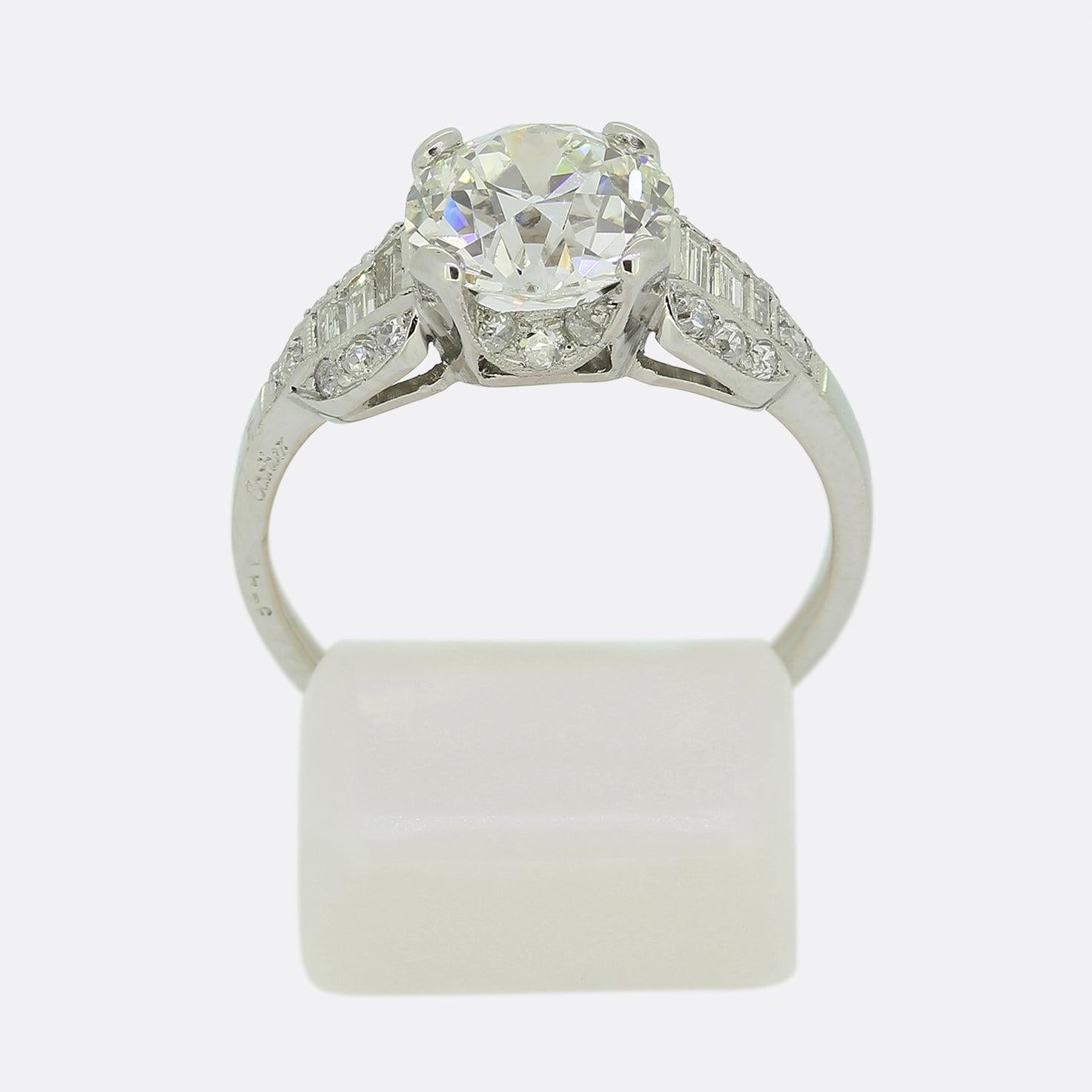 Cartier, bague de fiançailles avec diamant taille coussin ancienne de 2,00 carats Pour femmes en vente