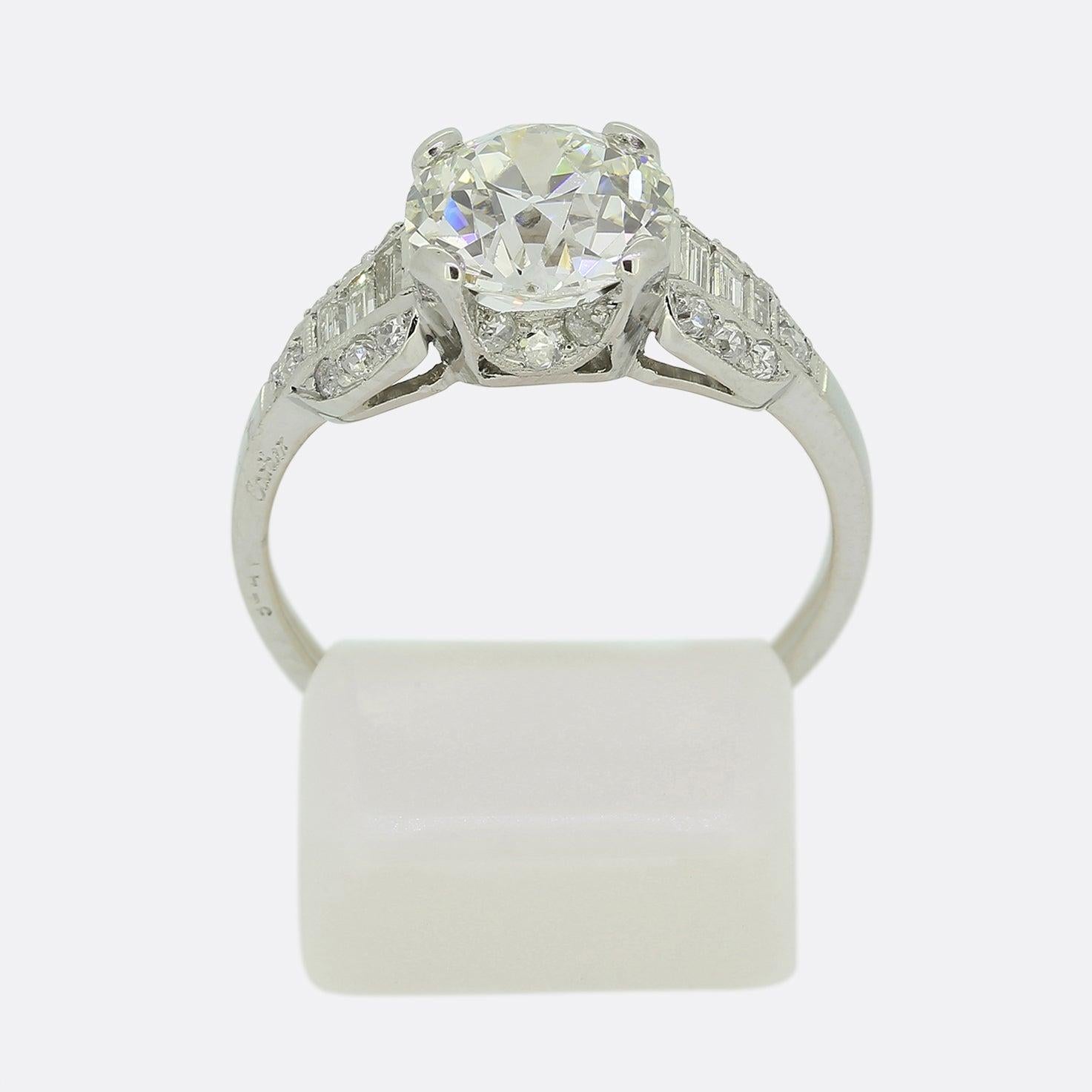 Cartier 2,00 Karat alter Kissenschliff Diamant Verlobungsring Damen