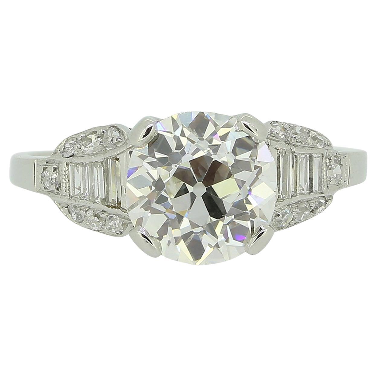 Cartier, bague de fiançailles avec diamant taille coussin ancienne de 2,00 carats en vente