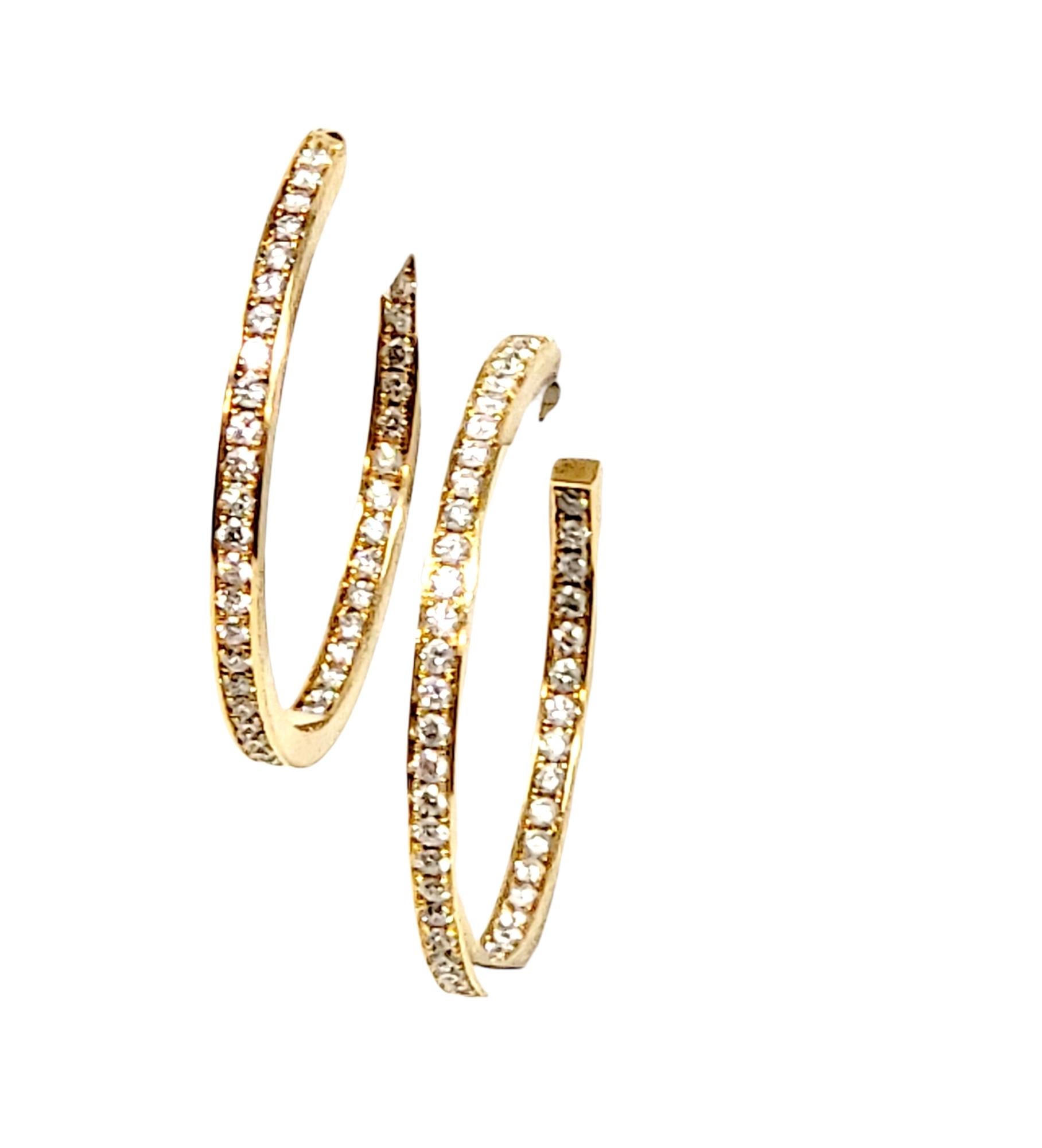 Round Cut Cartier 2.00 Carat Round Diamond Inside-Outside Large Hoop Earrings Yellow Gold For Sale