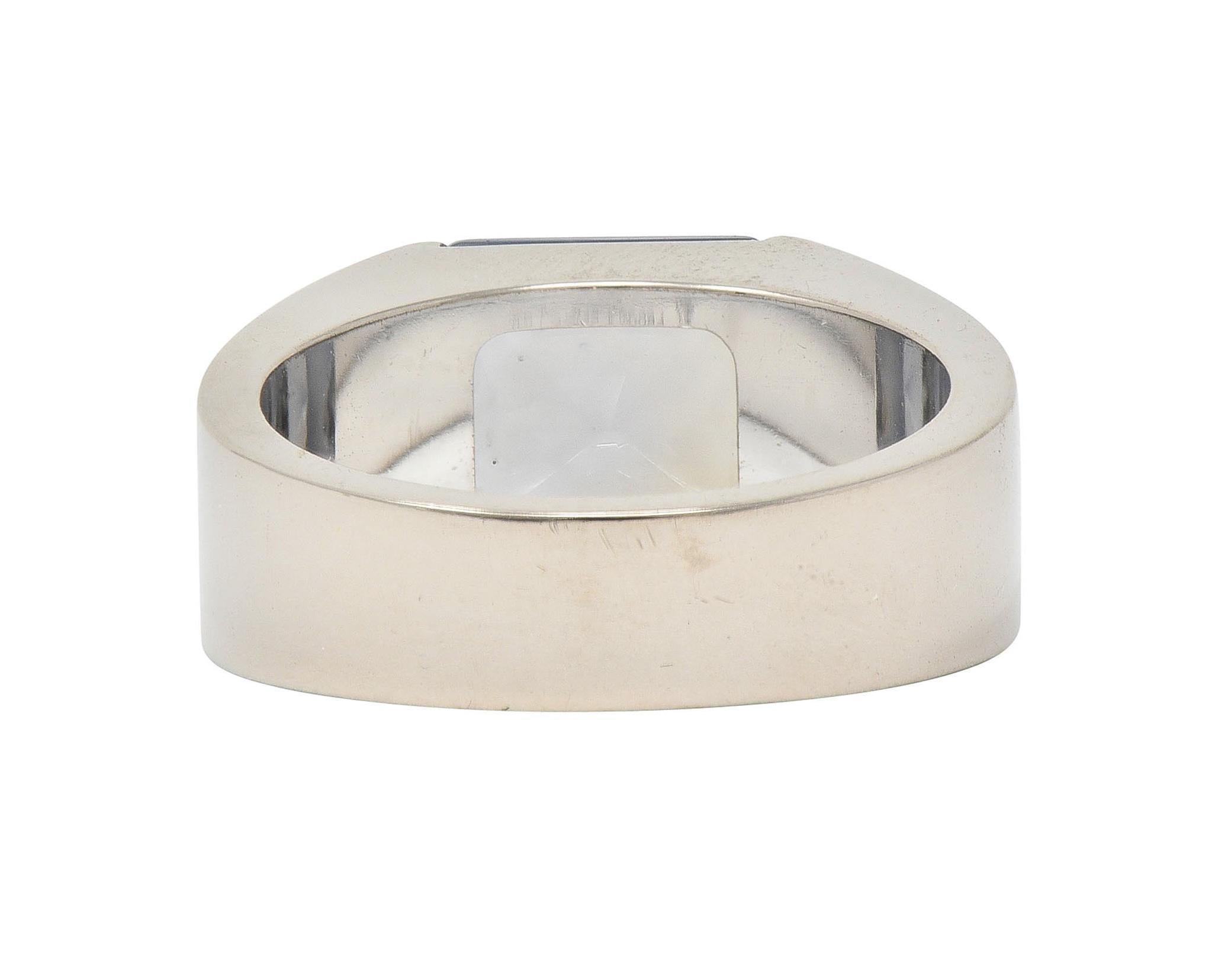 Cartier 2000 Gray Moonstone 18 Karat White Gold Vintage Tank Band Ring In Excellent Condition For Sale In Philadelphia, PA
