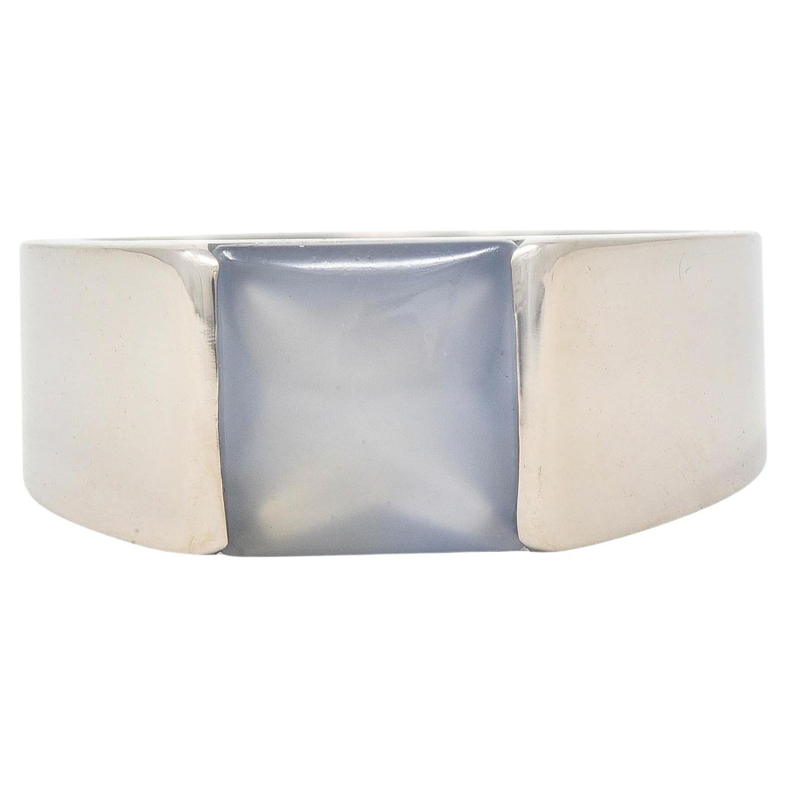 Cartier 2000 Gray Moonstone 18 Karat White Gold Vintage Tank Band Ring For Sale