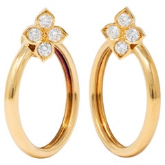 Cartier 2000's Diamond 18K Gold Vintage Hindu Floral Hoop Ear-Clip Earrings
