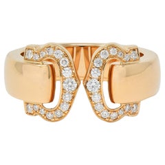 Cartier 2000
s Diamond Platinum 18 Karat Rose Gold 2C Boucluse Cuff Band Ring