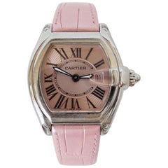 Cartier 2000s Roadster Pink Dial Stainless Steel Wrist Watch 