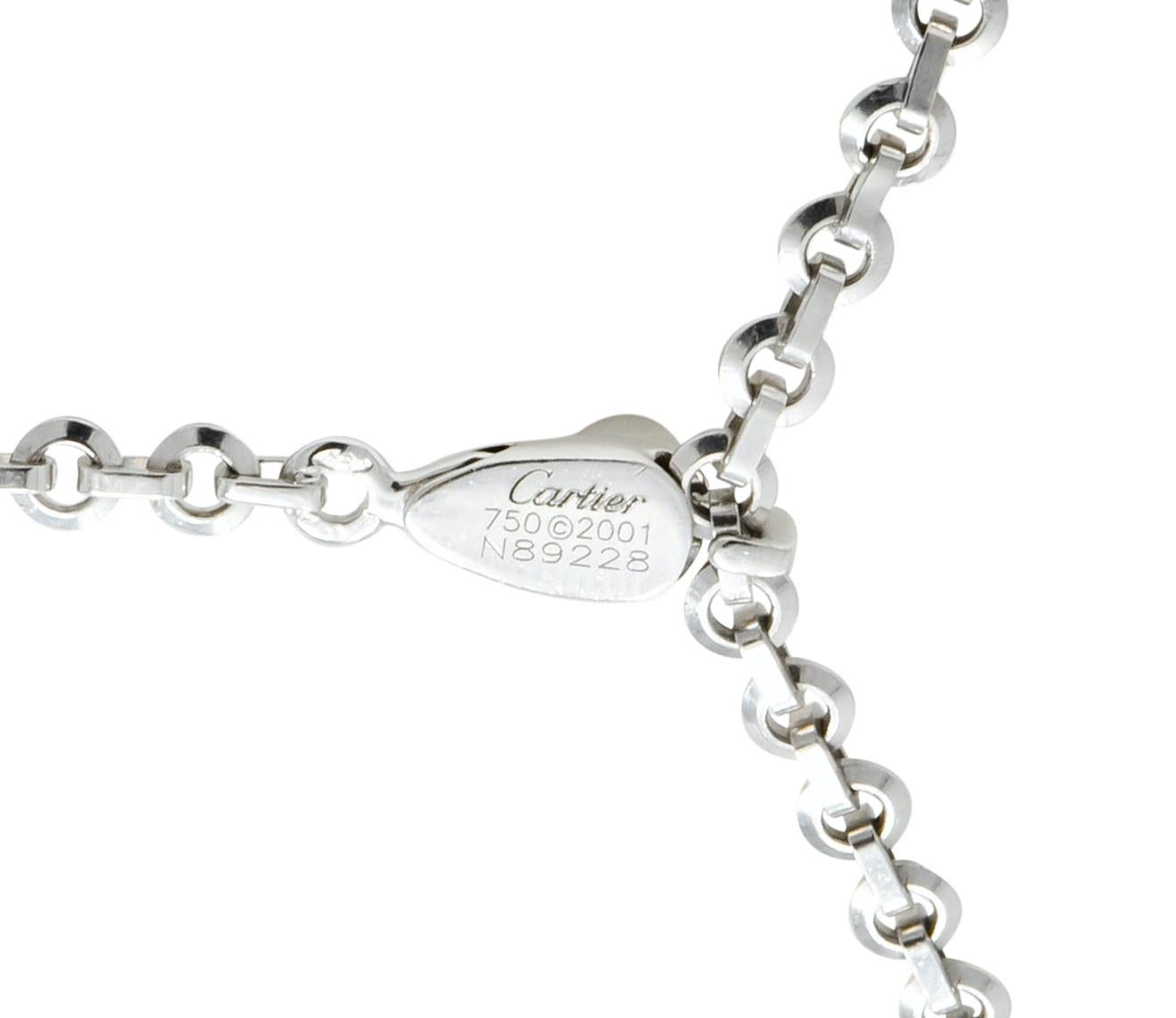 Women's or Men's Cartier 2001 Diamond Cultured Pearl 18 Karat White Gold Lariat Drop Necklace