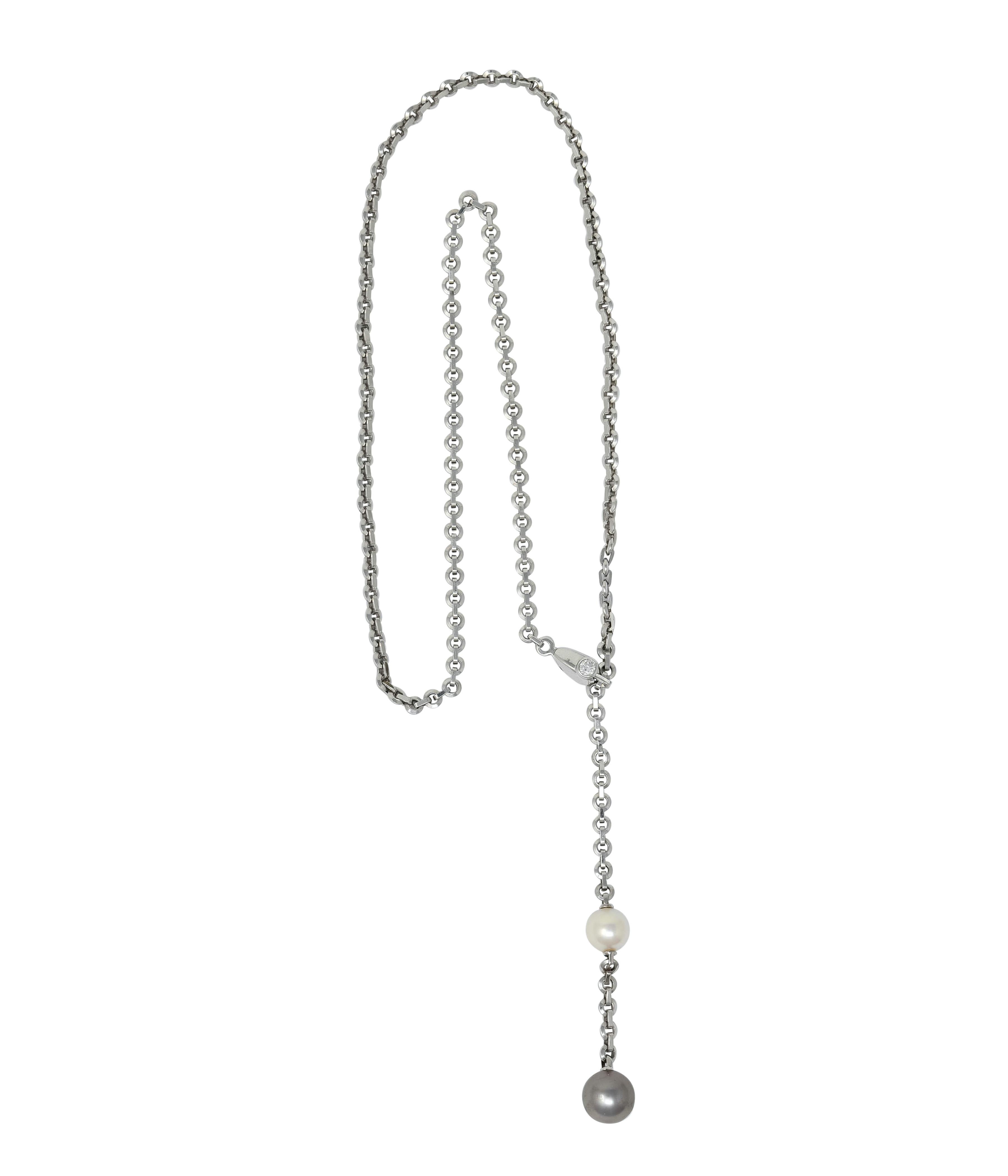 Cartier 2001 Diamond Cultured Pearl 18 Karat White Gold Lariat Drop Necklace 1