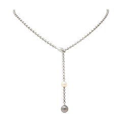 Cartier 2001 Diamond Cultured Pearl 18 Karat White Gold Lariat Drop Necklace