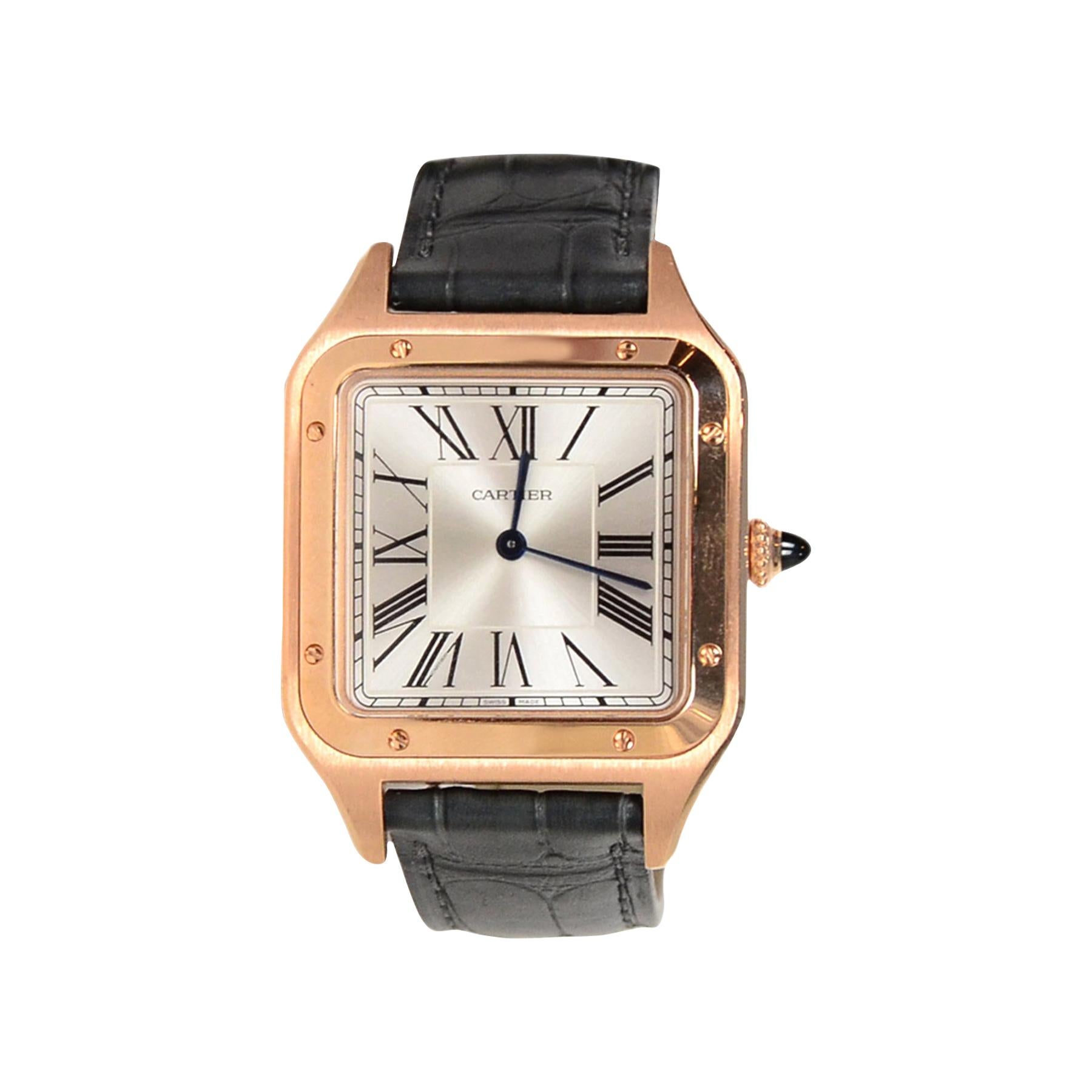 Cartier 2019 Pink Rose Gold 31.4mm Large Santos-Dumont Watch w. Alligator Strap