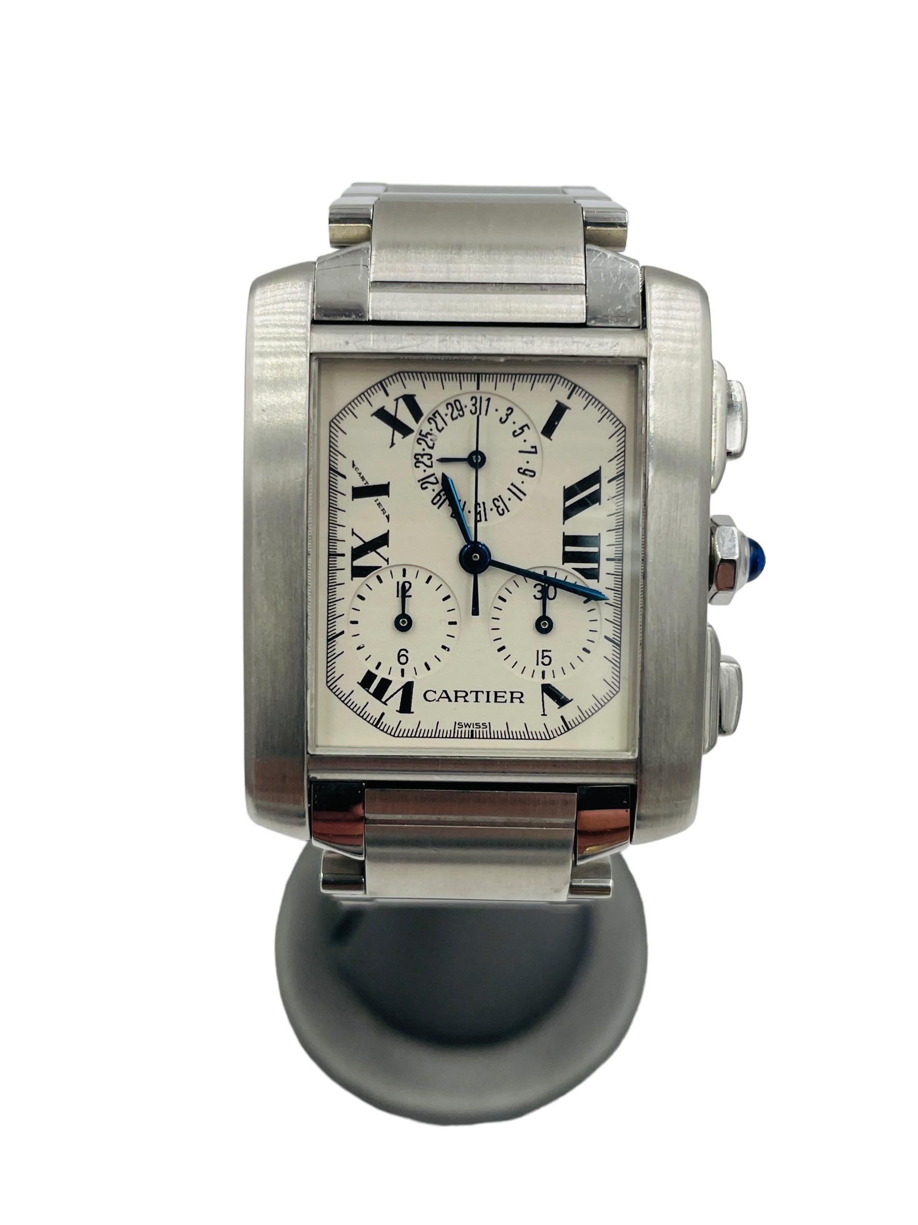 Cartier 2303 Tank Francaise Chronoflex Quartz Men’s Large WristWatch

SPECIFICATIONS:  Cartier Chronoflex quartz large men's watch Ref 2303.  This watch is in minty condition, case size 28mm by 36mm, and will fit up to 7