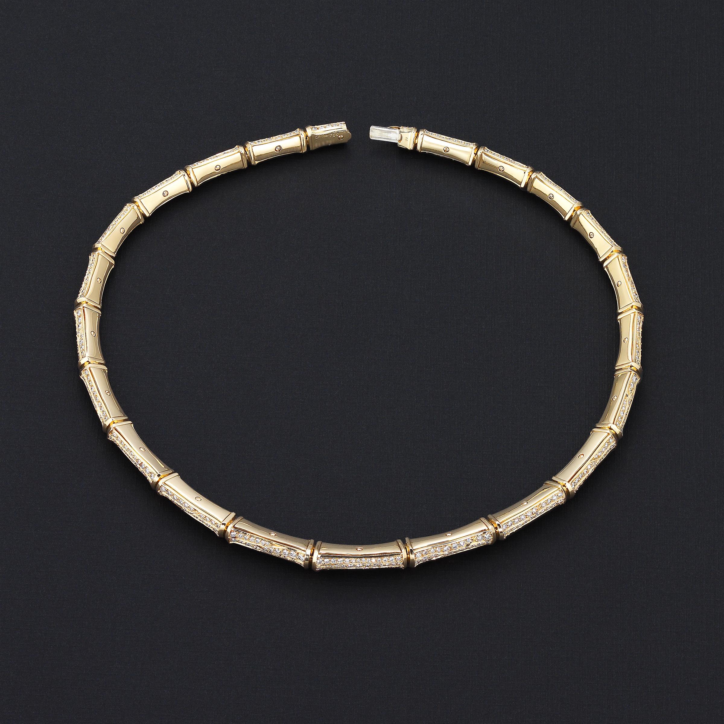 Women's Cartier Bamboo 20cts Diamond Necklace in 18 Karat Gold For Sale