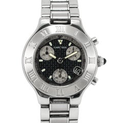 Cartier 21 Chronoscaph 38MM 2424 Black Silver Sub Roman Bezel Steel Quartz Watch