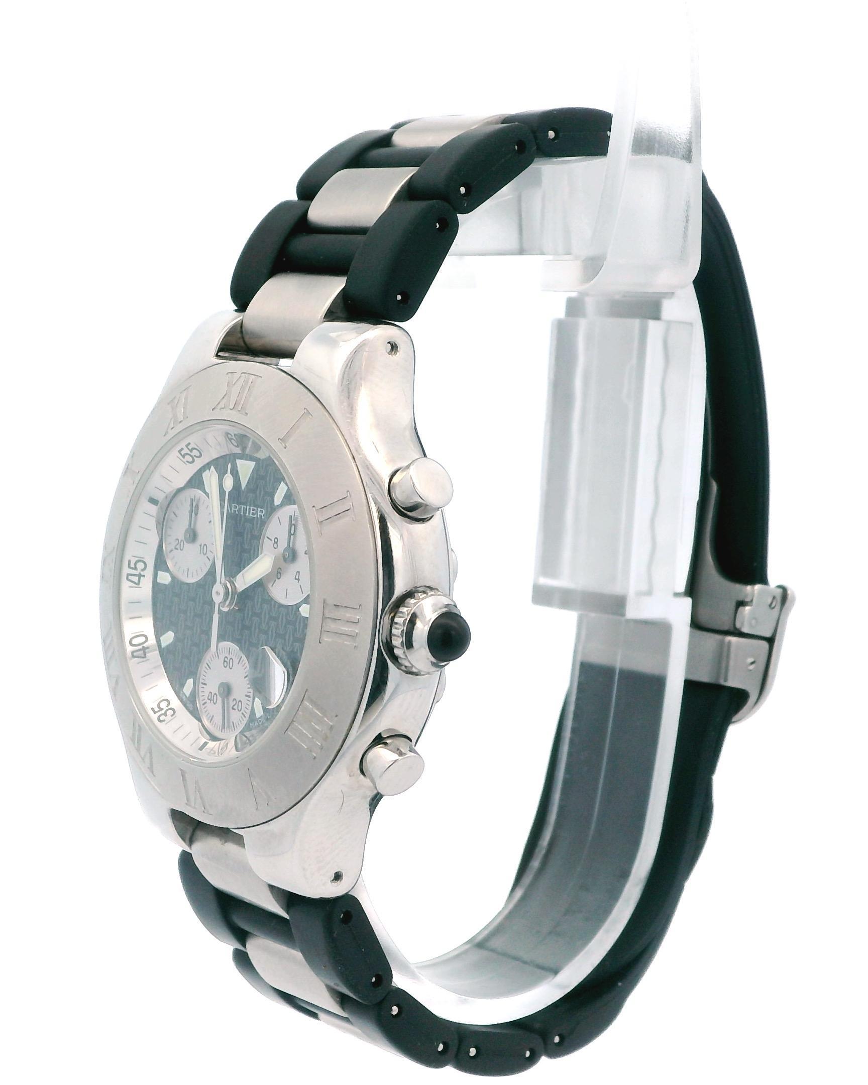 Cartier 21 Chronoscaph Stainless Steel & Rubber Watch In Good Condition In Great Neck Plaza, NY