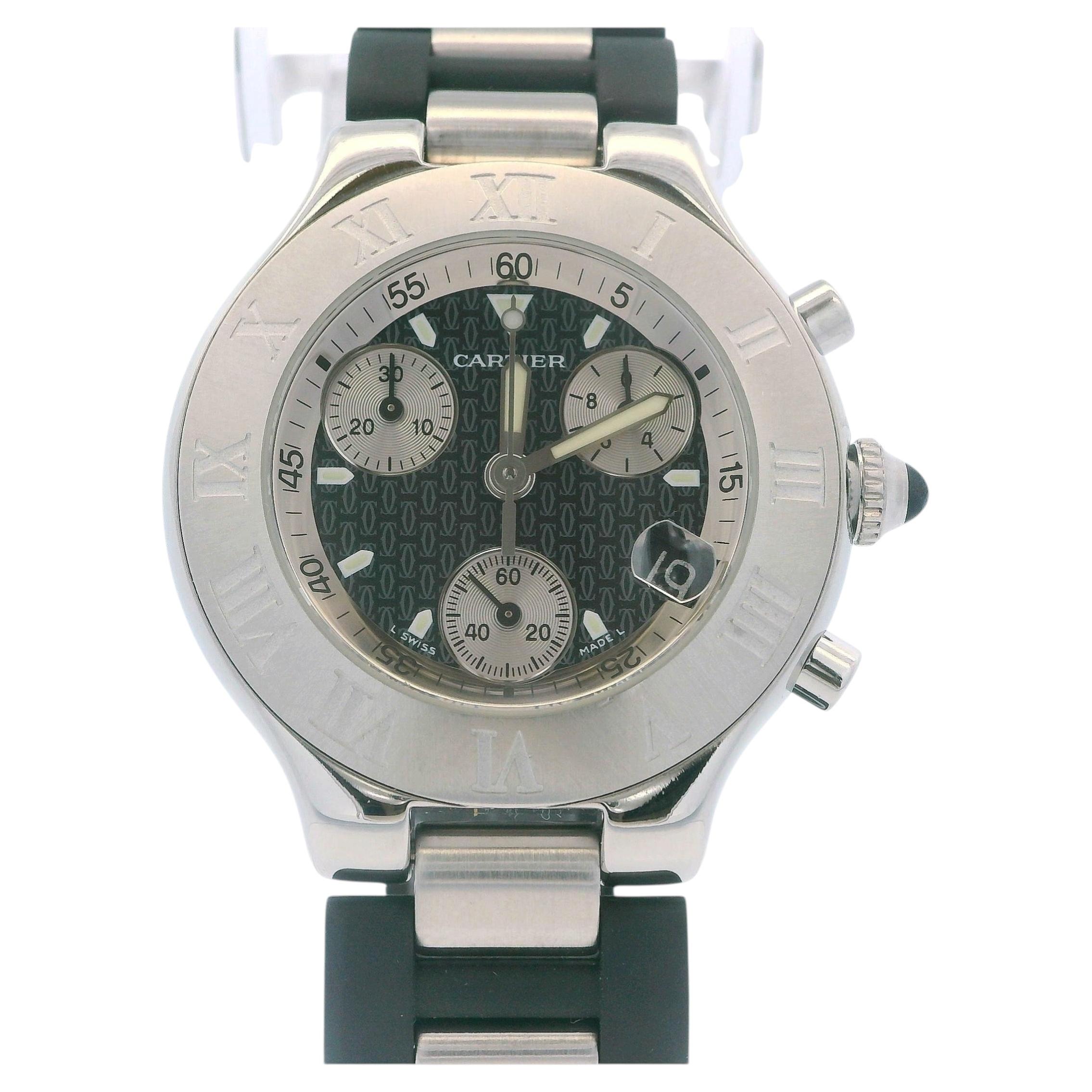Cartier 21 Chronoscaph W10125U2 Stainless Steel & Rubber Watch