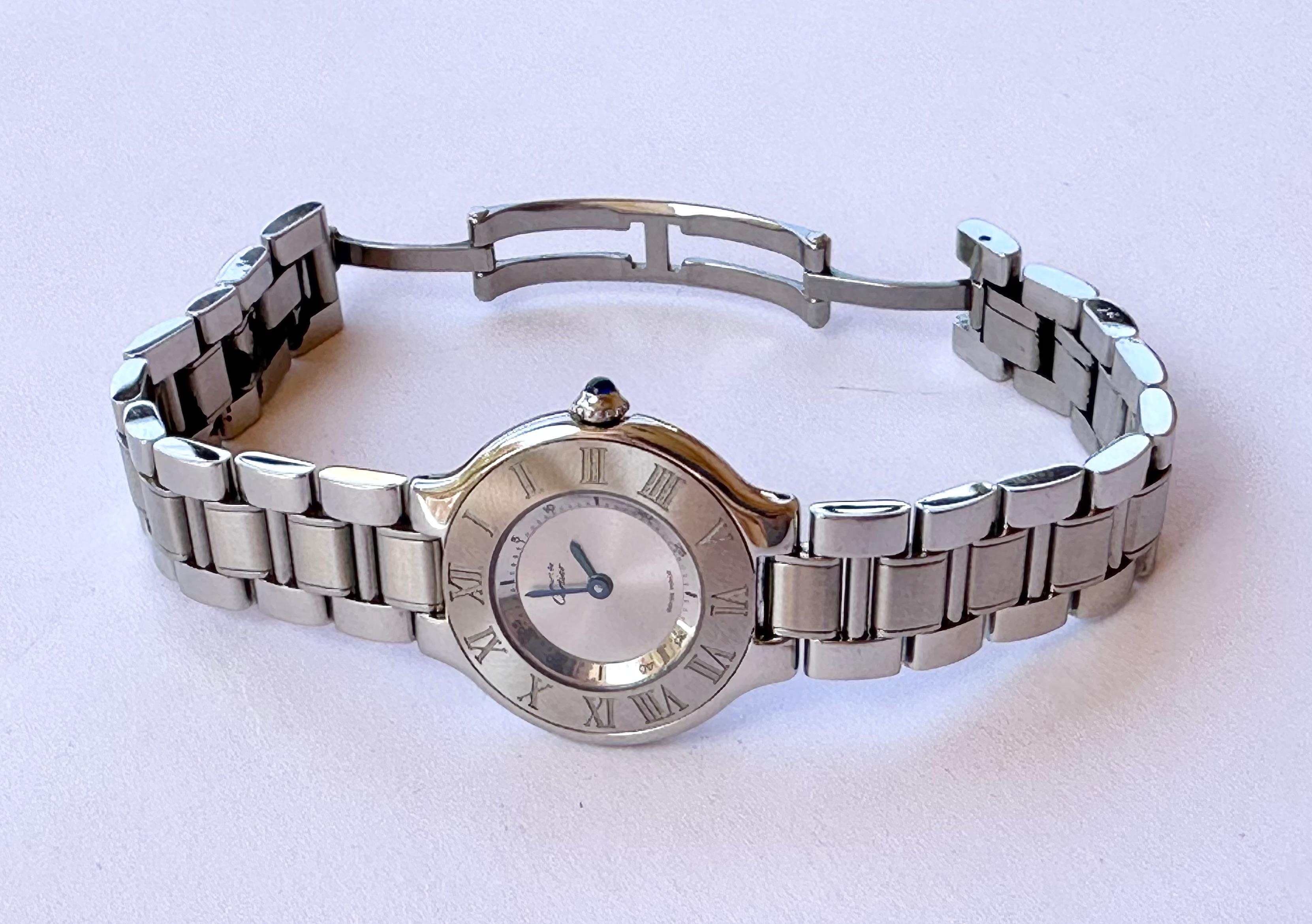 Cartier 21 Must de Cartier Ref 1340 Stainless Steel watch Boxed  In Good Condition In Toronto, CA