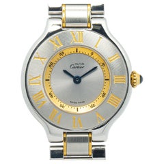Cartier 21 Must de W10073R6 18K YG Two Tone Quartz Silver Dial Women Watch 26mm