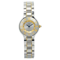Cartier 21 Must de W10073R6 18K YG Two Tone Quartz Silver Dial Women Watch 26mm