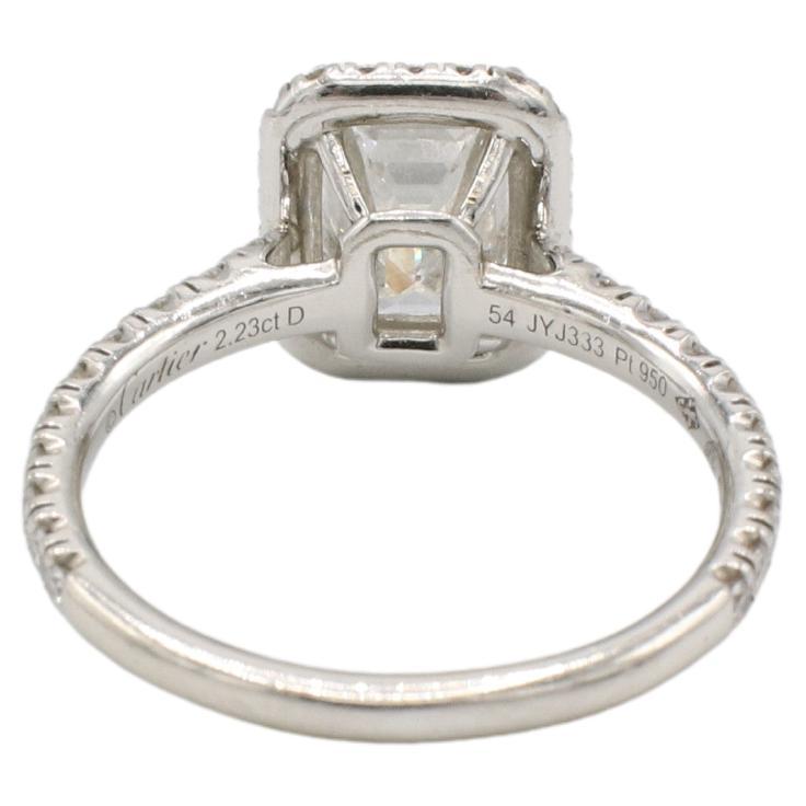 Modern Cartier 2.23 F VVS2 Emerald Cut Natural Diamond Halo Platinum Engagement Ring