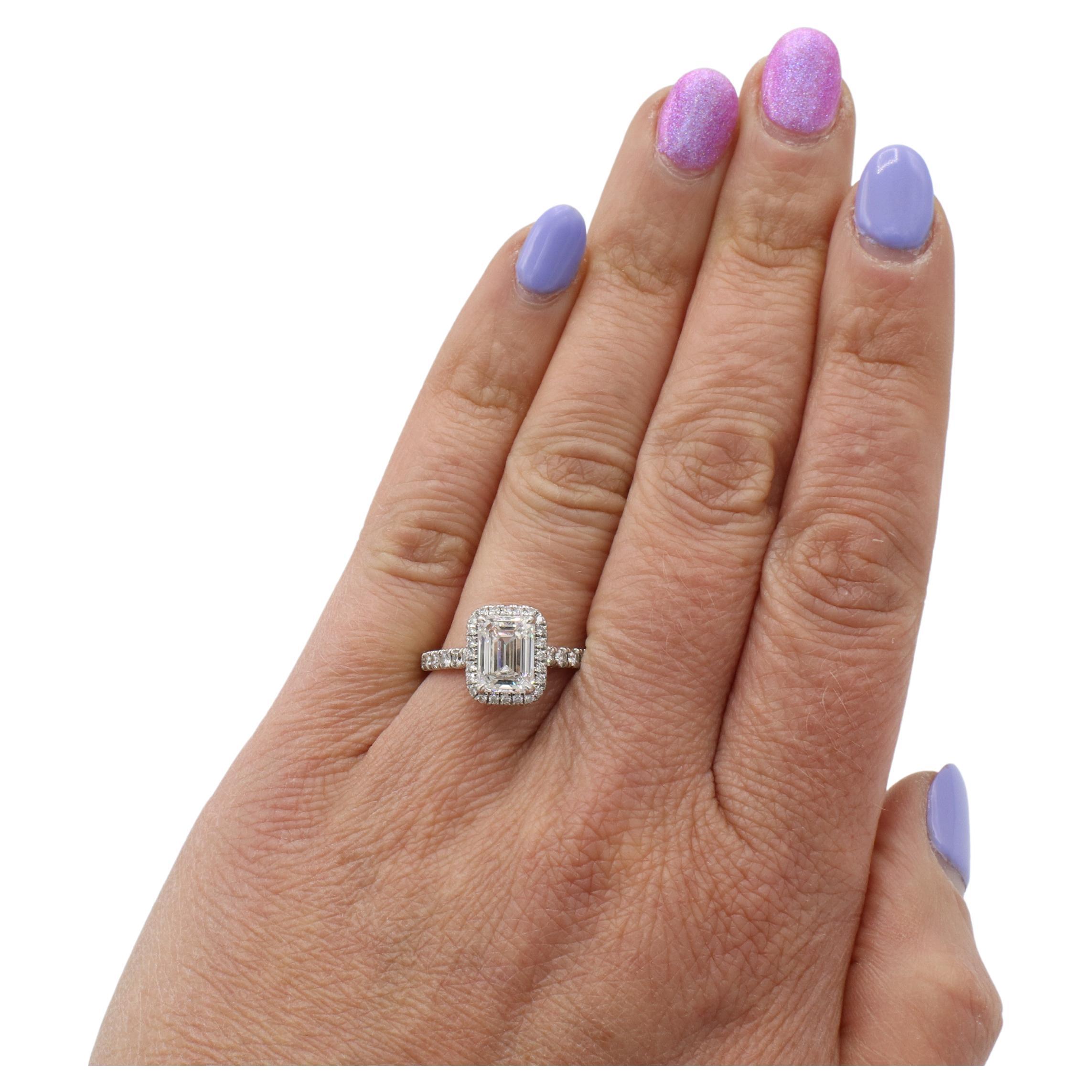 Cartier 2.23 F VVS2 Emerald Cut Natural Diamond Halo Platinum Engagement Ring In Excellent Condition In  Baltimore, MD