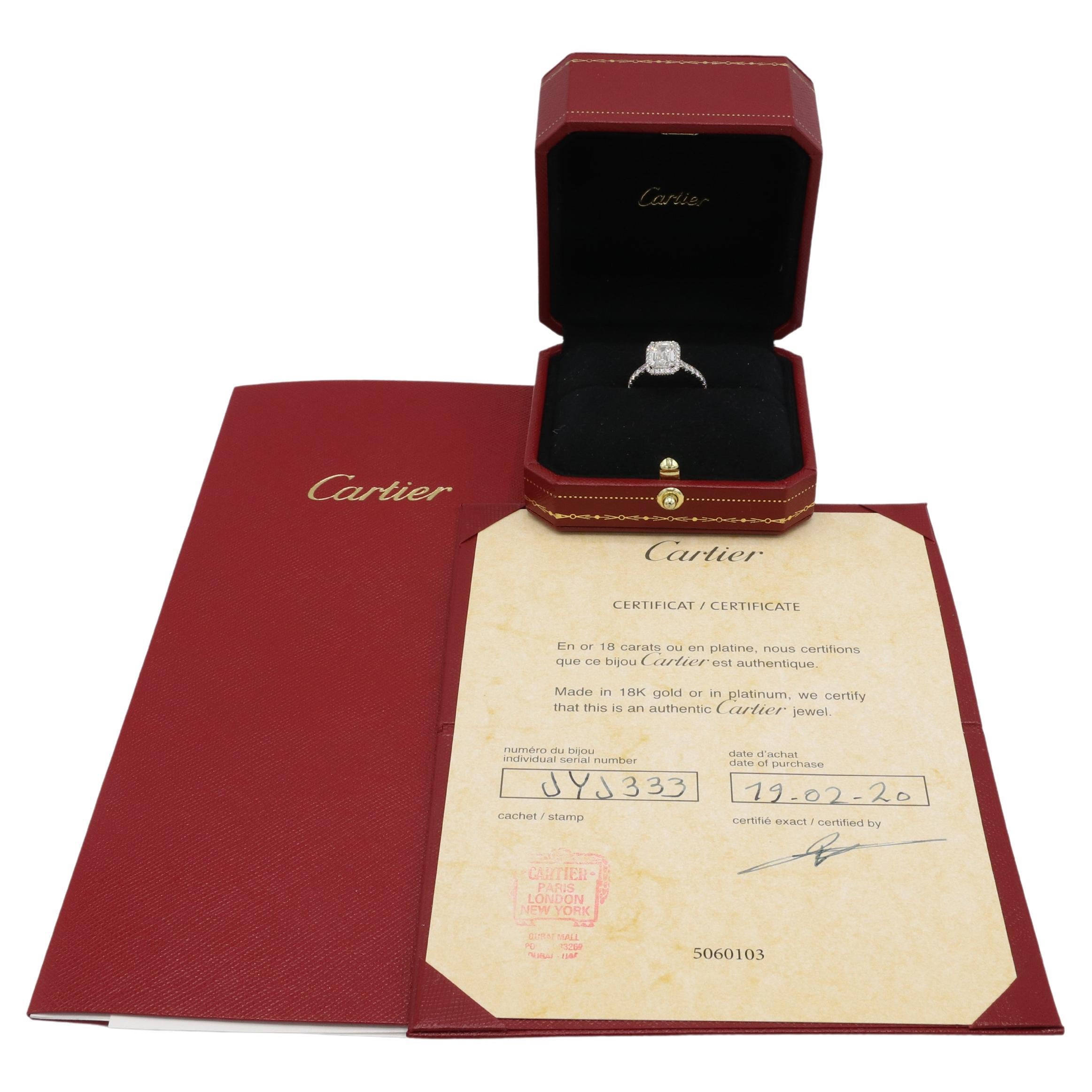 Women's Cartier 2.23 F VVS2 Emerald Cut Natural Diamond Halo Platinum Engagement Ring