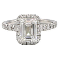 Cartier 2.23 F VVS2 Emerald Cut Natural Diamond Halo Platinum Engagement Ring