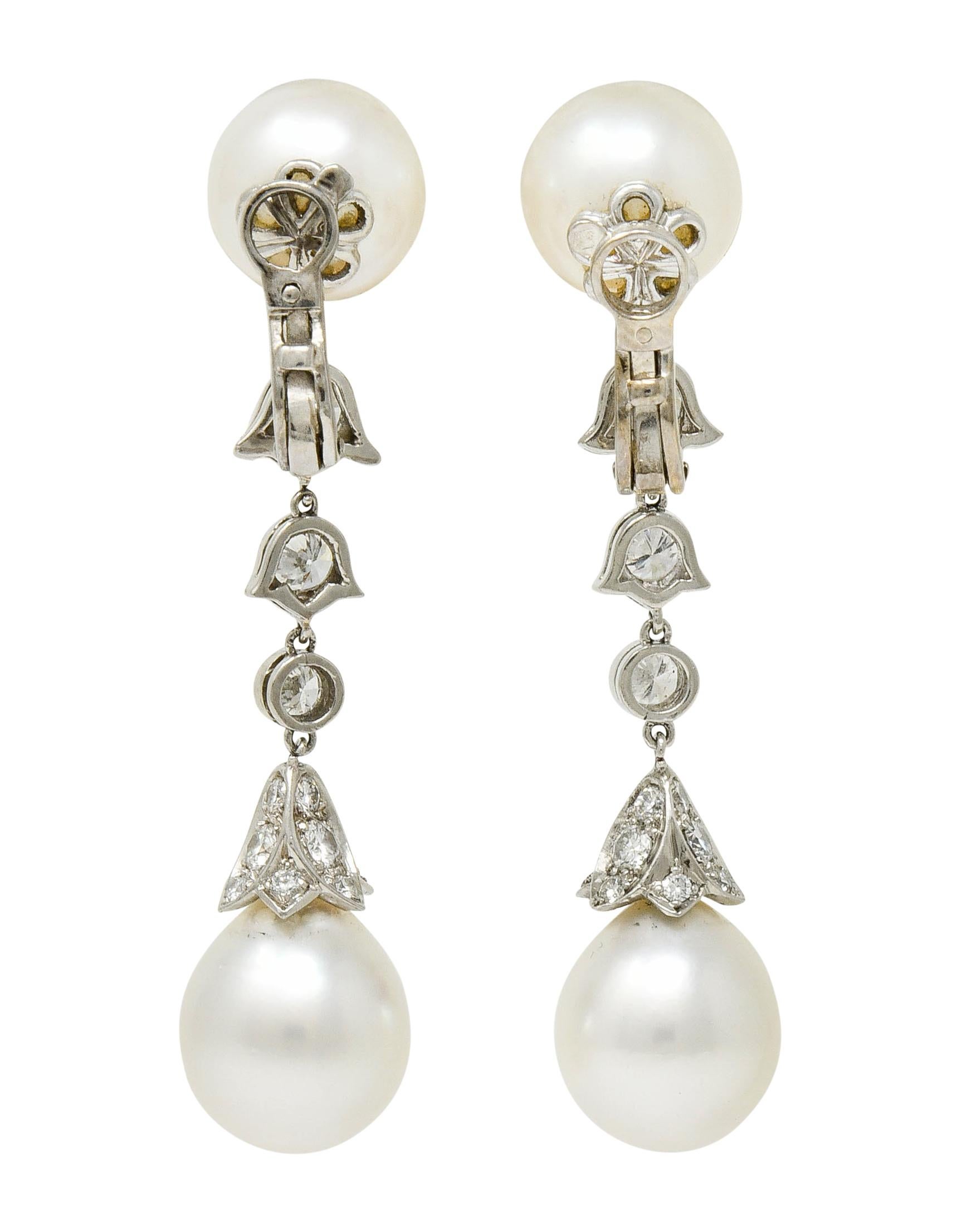 Contemporary Cartier 2.25 Carat Diamond South Sea Pearl Platinum Articulated Drop Earrings