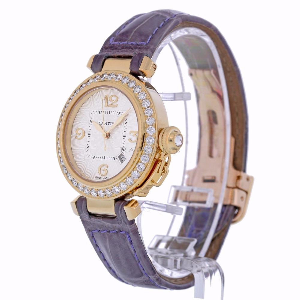 Cartier 2397 Pasha 18 Karat Gold Diamond WJ10495 Automatic Swiss Ladies Watch In Excellent Condition In Miami, FL