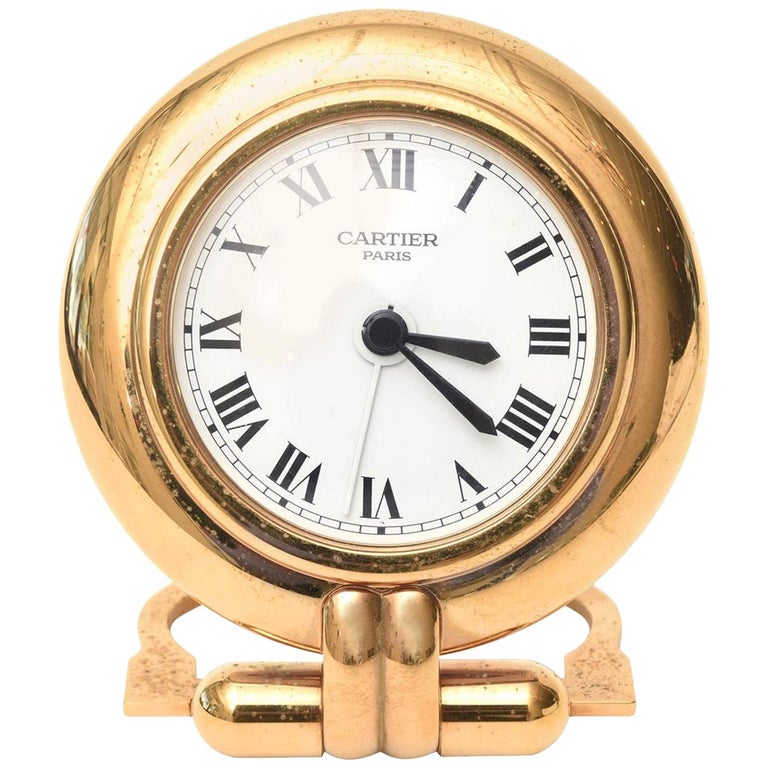 Cartier 24Karat GoldPlated Travel Quartz Desk Clock or Desk Accessory Vintage For Sale at 1stdibs
