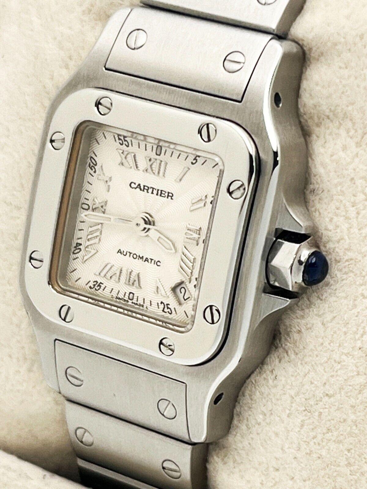 Cartier 2423 Ladies Santos Galbee Stainless Steel Box Paper In Excellent Condition For Sale In San Diego, CA