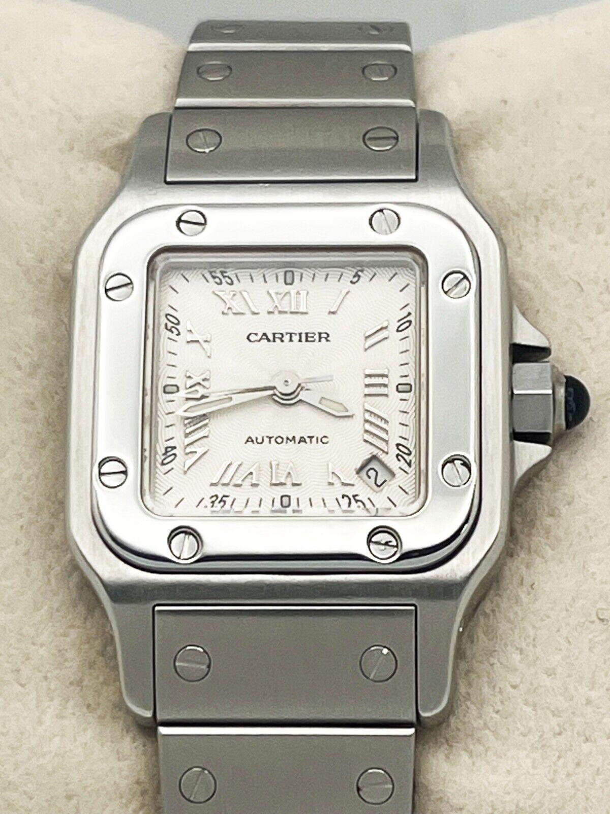 Cartier 2423 Damen Santos Galbee Edelstahl-Box-Papier aus Edelstahl im Angebot 4