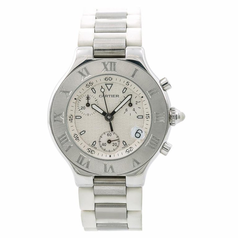 Cartier 2424 W10184U2 Must 21 Chronoscaph Stainless Quartz White Watch ...