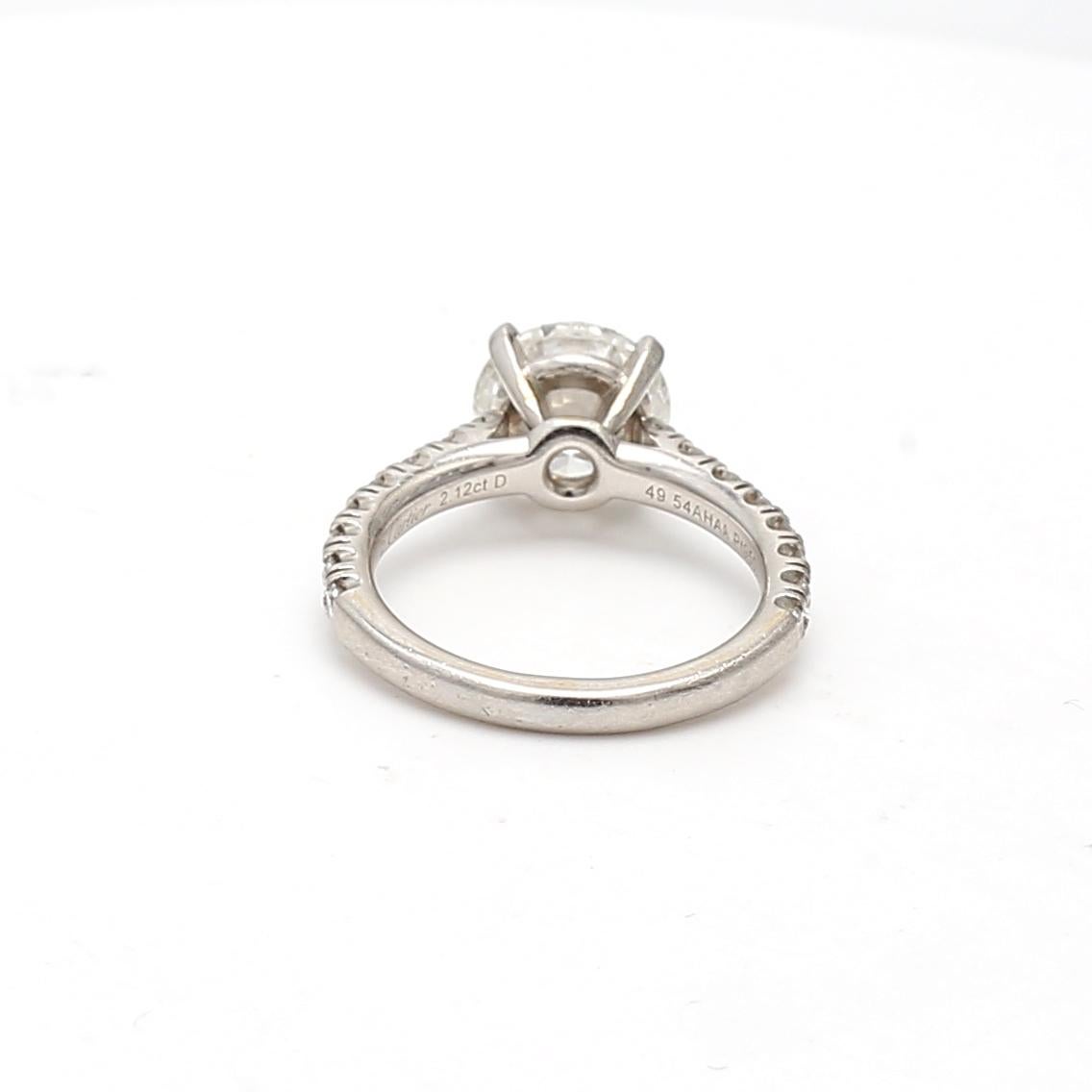 Women's Cartier 2.47 Carat Round Brilliant G VVS1 Diamond Platinum Engagement Ring For Sale