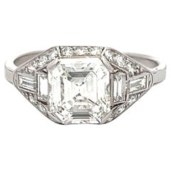 Cartier 2.49 Carat Asscher Cut and other cut Diamond Platinum Art Deco Ring