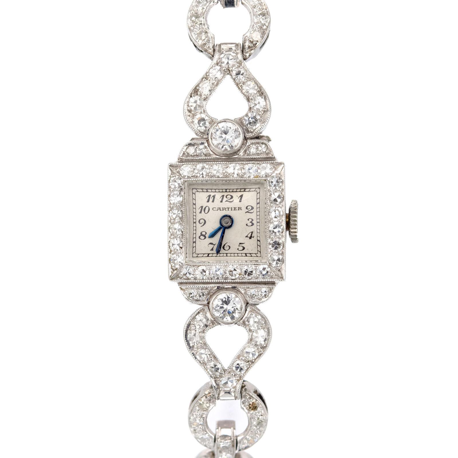 Cartier 2.50 Carat Diamond Platinum Ladies Vintage Wristwatch