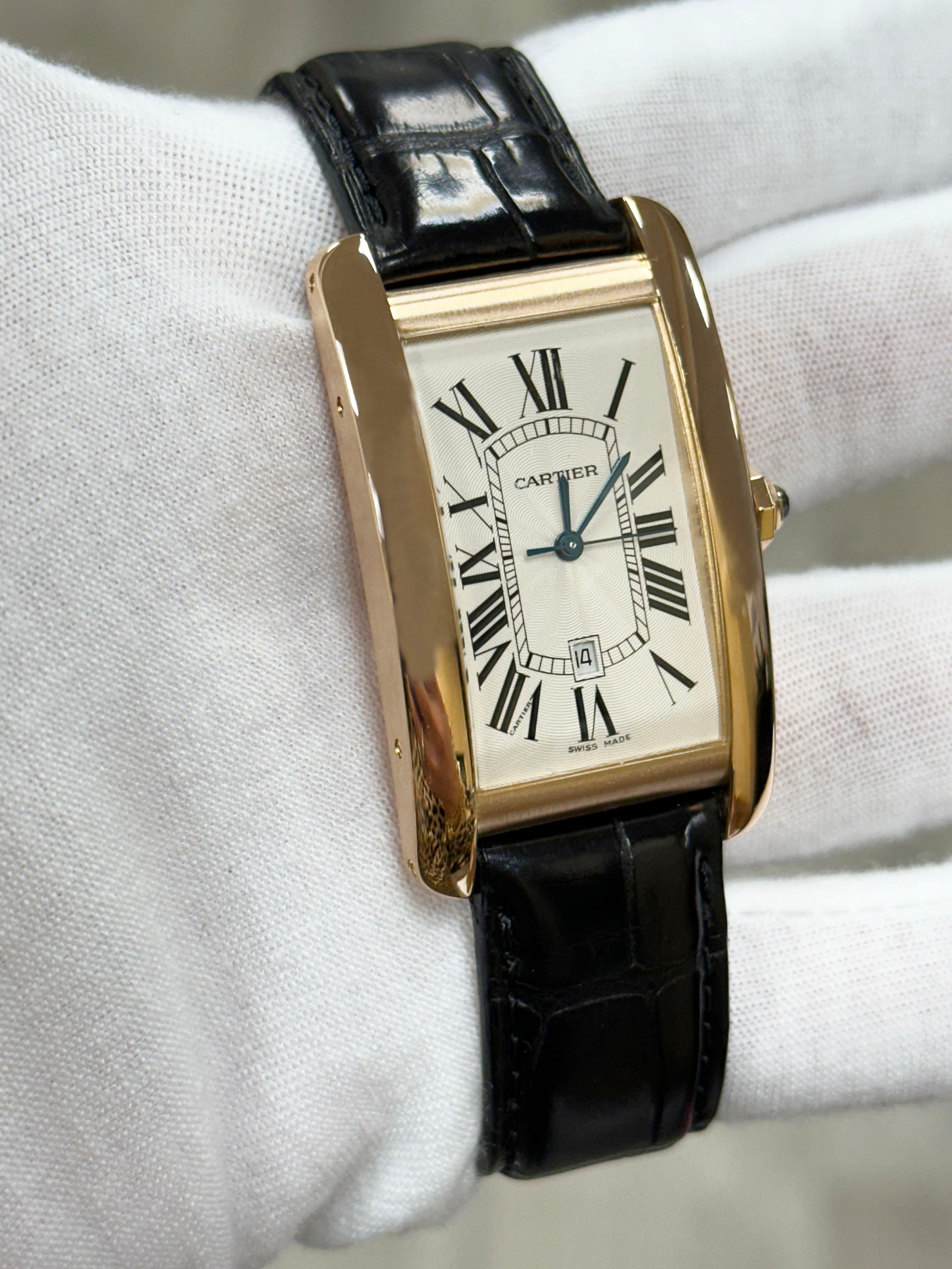 Cartier Tank Americaine Large 2505 18K Rose Gold Leather Strap 4
