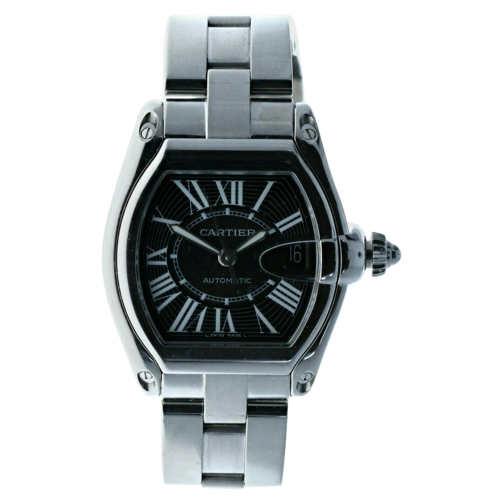 Cartier 2510 Stainless Steel Roadster Black Dial Automatic Watch For Sale