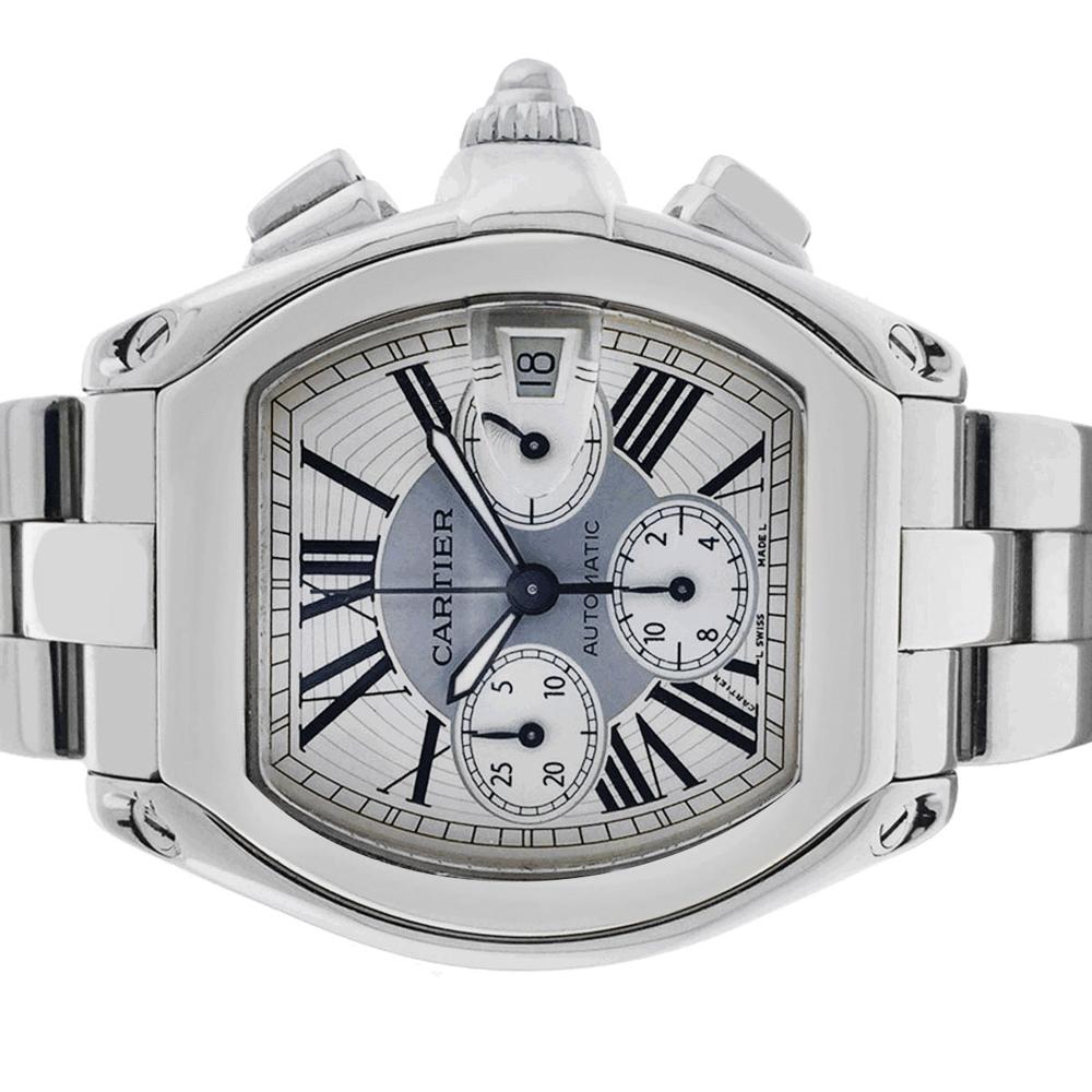 Cartier 2618 Roadster Stainless Steel Silver Chronograph Dial Watch For Sale 5